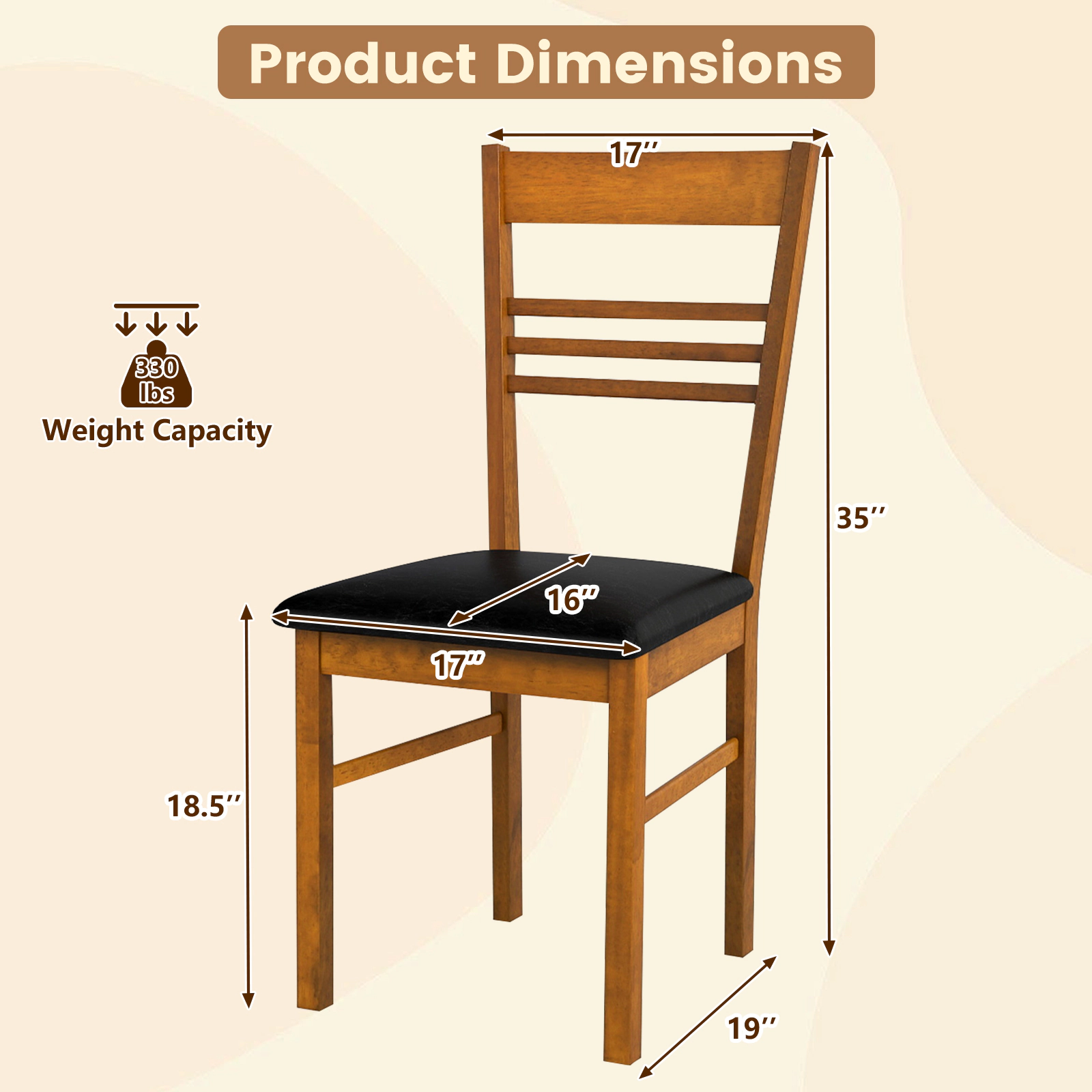 LJG Wood Dining Chairs Set of 2 with Rubber Frame