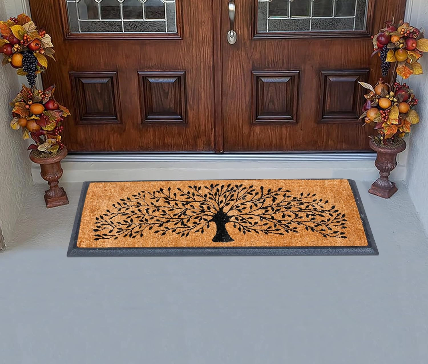 A1 Home Collections Coir and Rubber Door Mat 48x18 Inches Heavy Duty Durable Low-Profile Shredding Tree Black