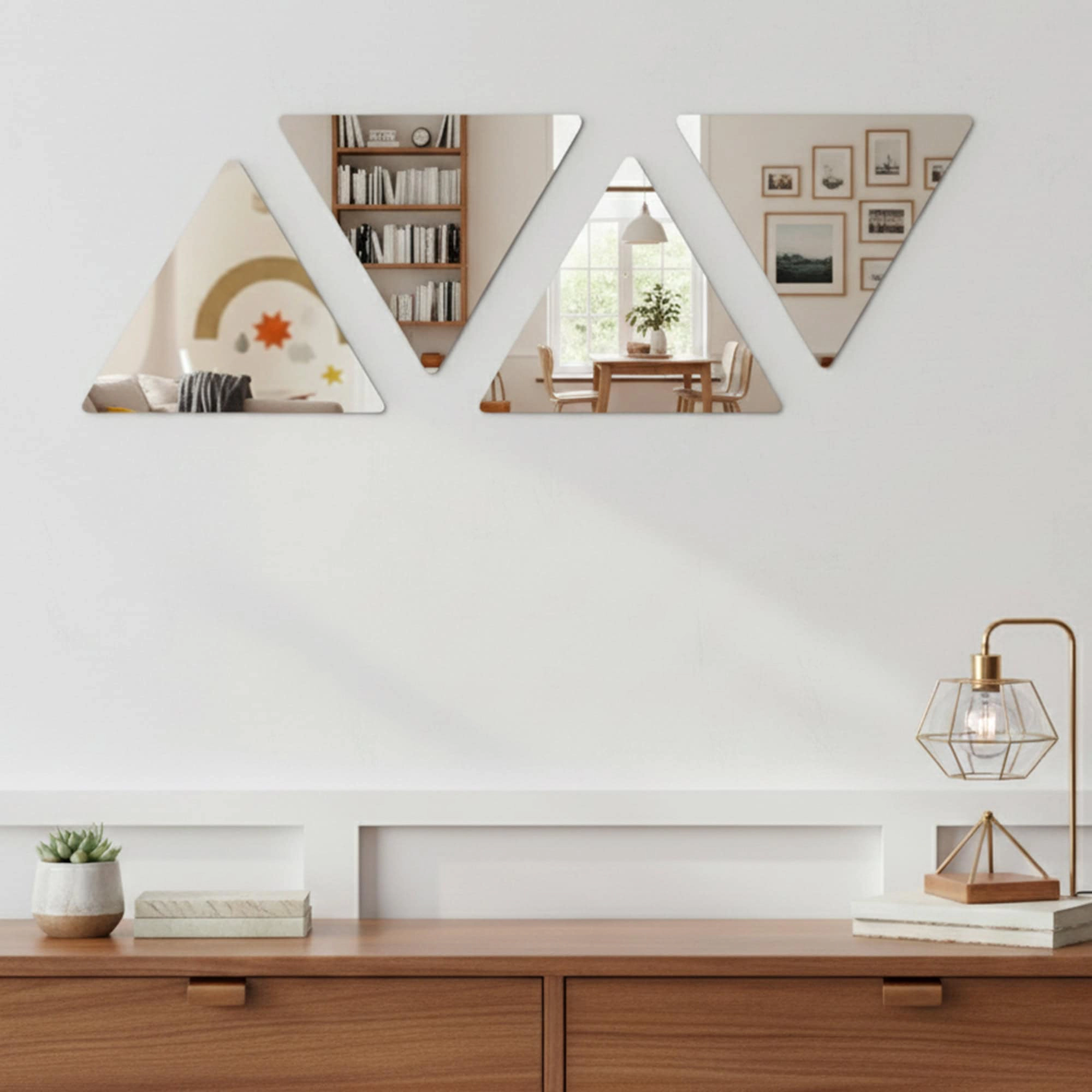 Evideco French Home Goods Set of 4 Frameless Glass Triangle Peel-and-Stick Mirrors