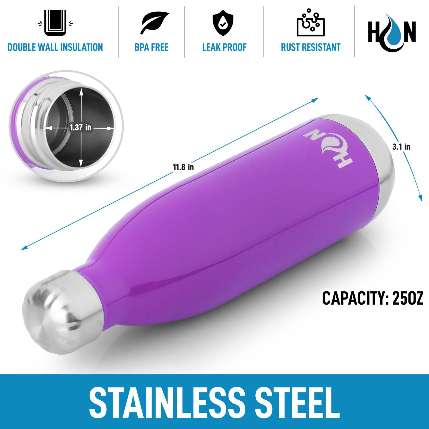 Zulay Kitchen 25oz Stainless Steel Water Bottle - Double Wall Insulated Metal For Hot & Cold Drinks