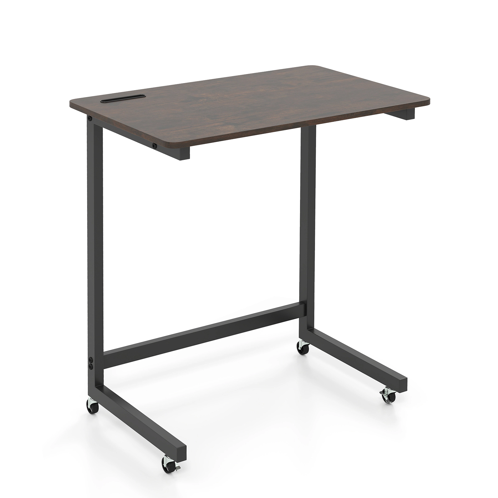 Glintex Rolling C-Shaped Bedside Table with Built-In Phone Slot and Locking Casters, Rustic Brown