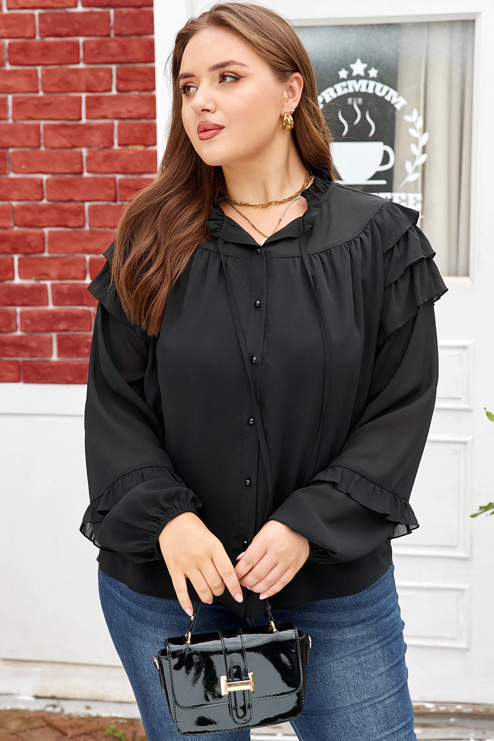 Threaded Pear Women's Jaycee Sleeve Chiffon Elegant PLUS Shirt