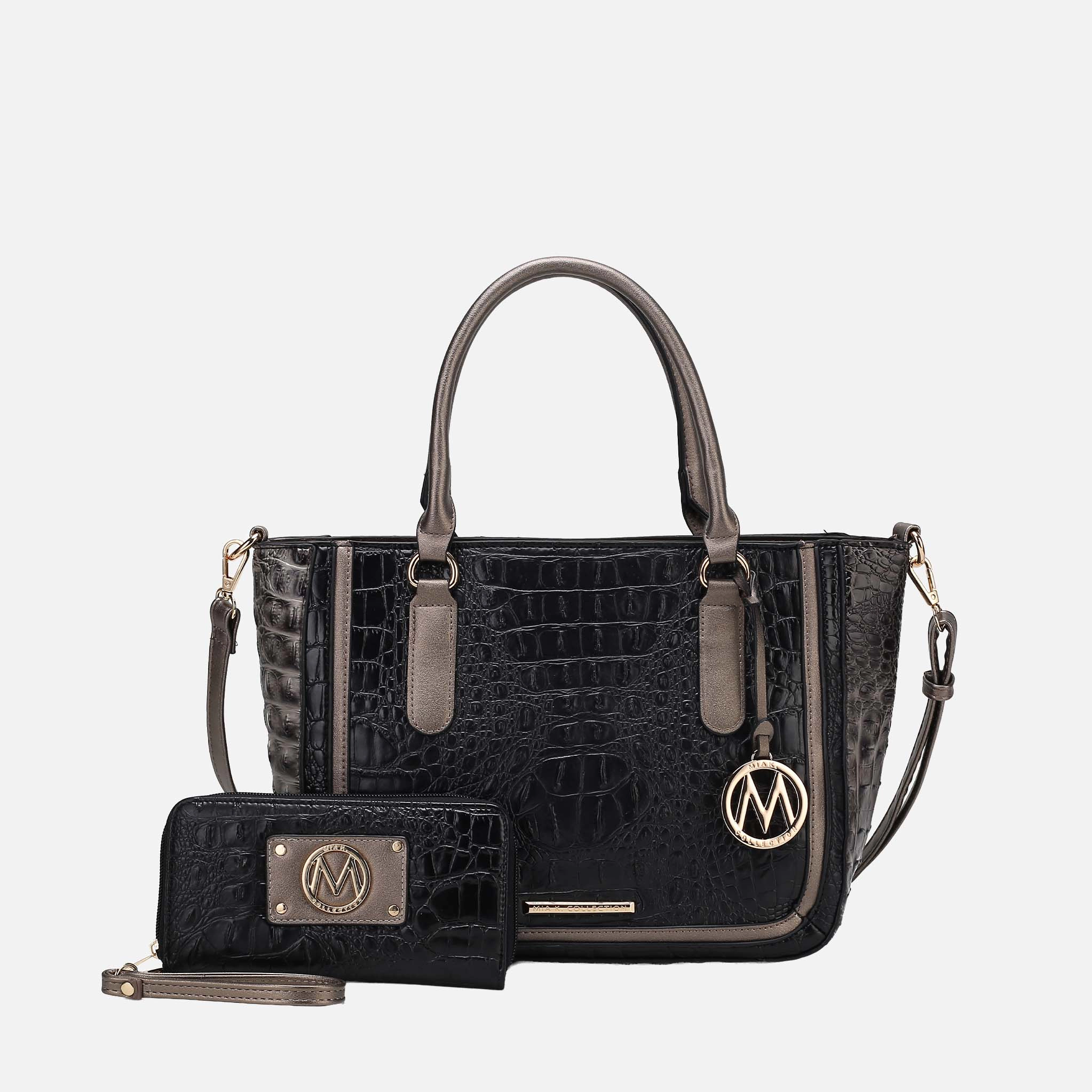 MKF Collection by Mia K Bonnie Satchel Bag with Matching Wallet - Croco Embossed Vegan Leather