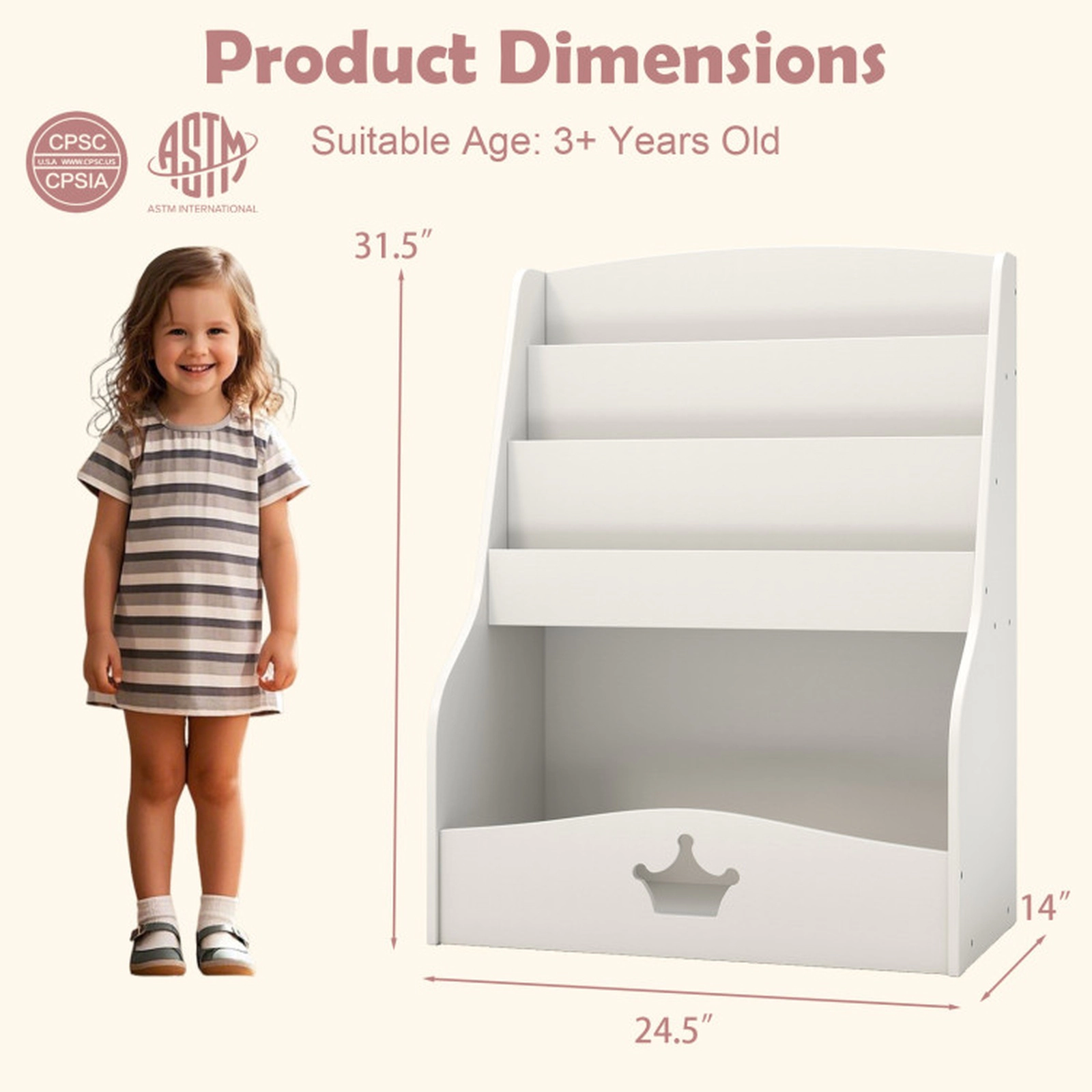 SUGIFT Kids 4-Tier MDF Open Compartment Toddler Bookshelf 24.5-in x 14-in x 31.5-in 80-lb Capacity Ages 3+ White