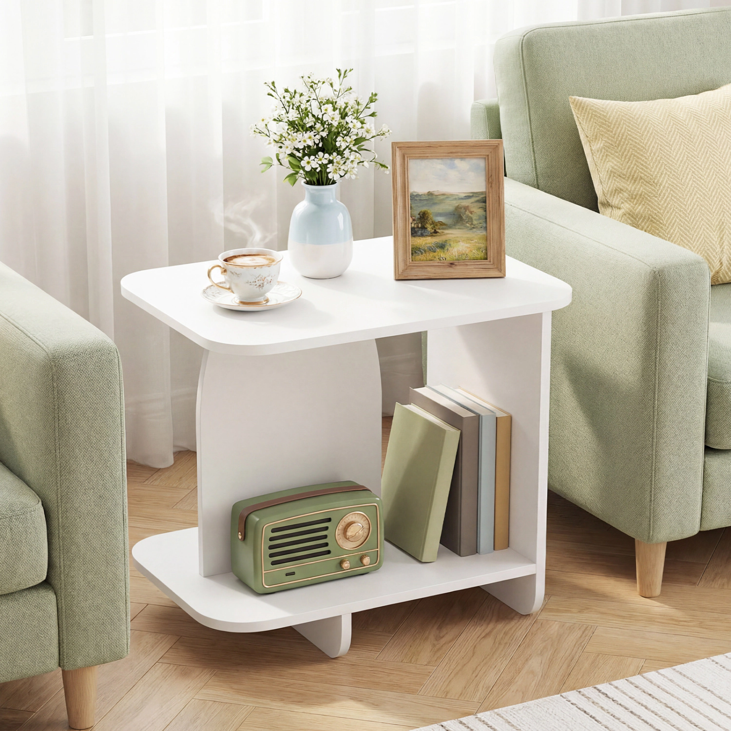 LJG End Table 2-Tier Sofa Side Table with Storage Shelf for Small Space