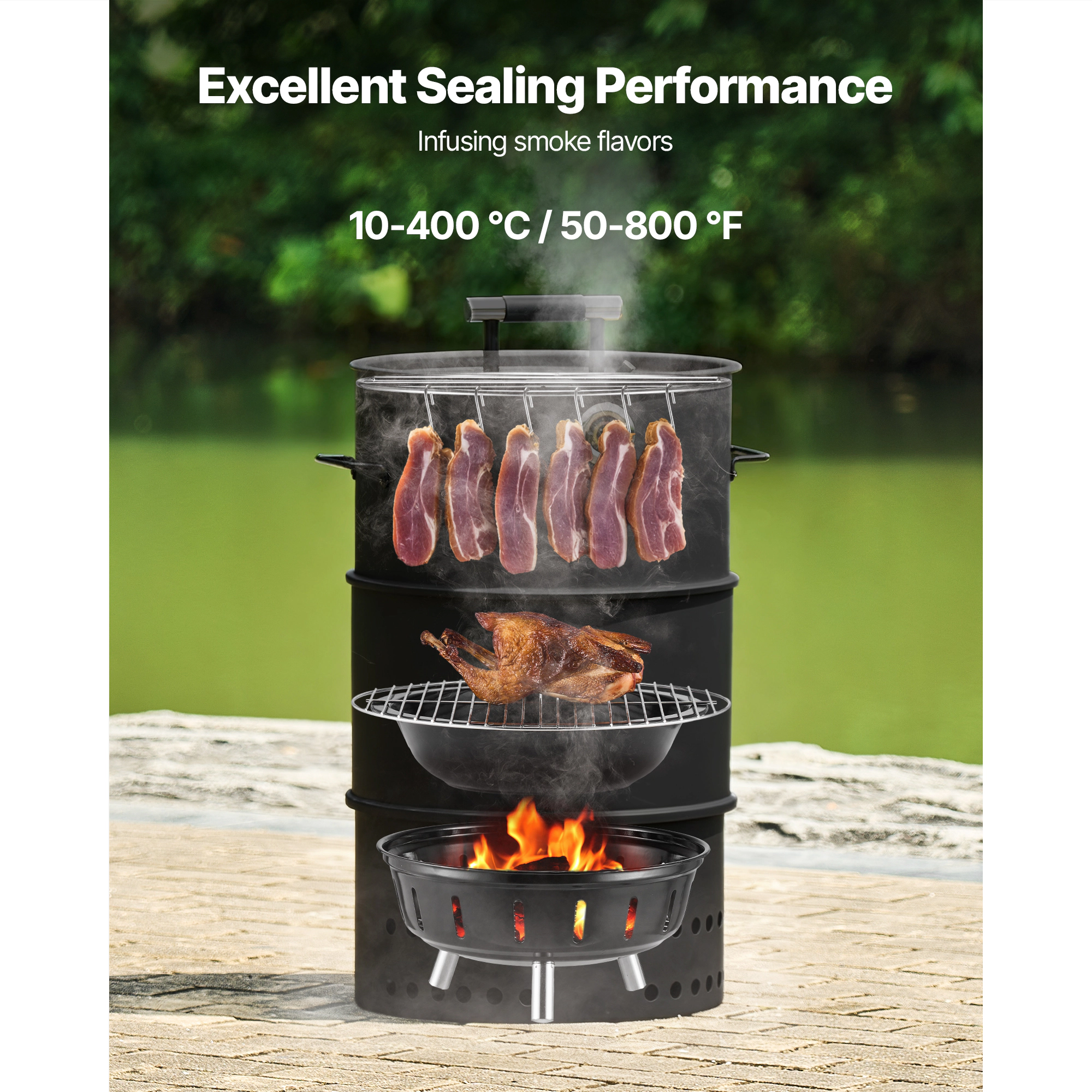 HONGGE Outdoor Charcoal Smoker BBQ with Thermometer for Patio Cooking