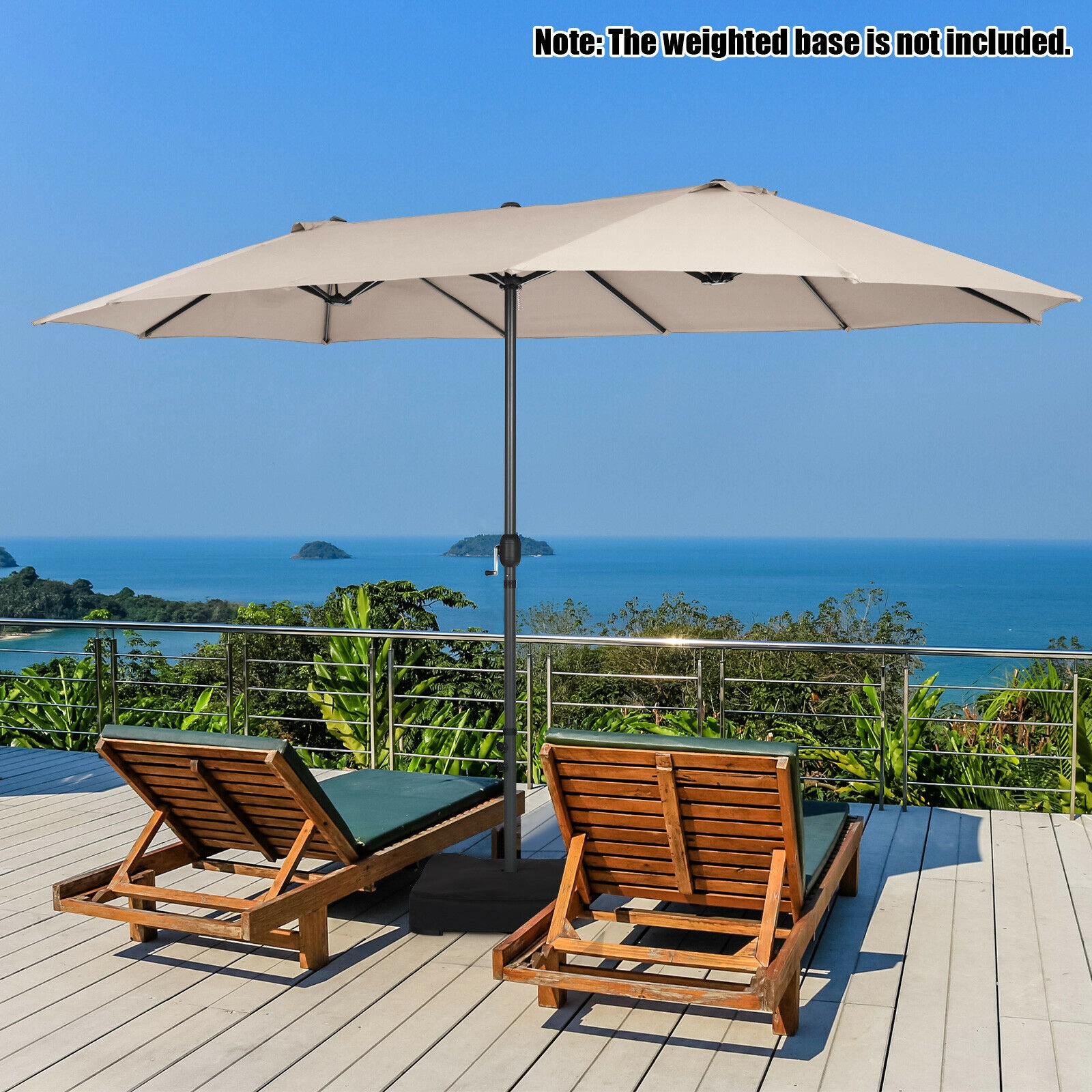 SUGIFT 15.4-ft Beige Rectangular Double-Sided Patio Umbrella, Crank Lift, Vented Canopy