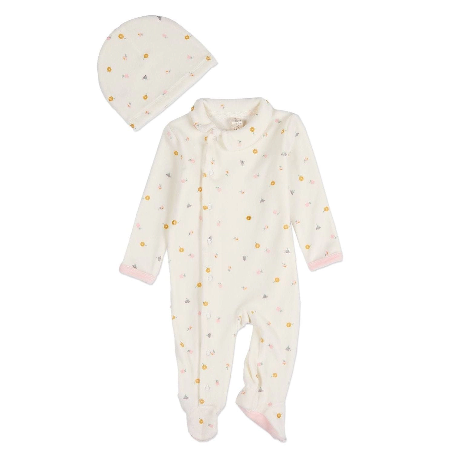 MeMoi 2 Piece Baby Girls "Lily Of The Valley" Cotton Rich Velour Footie Set