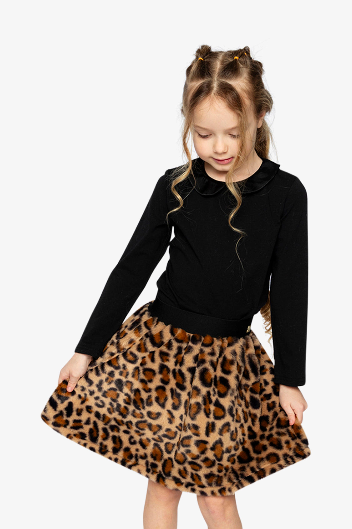 Deux par Girls Organic Cotton Long Sleeve T-Shirt with Peter Pan Collar