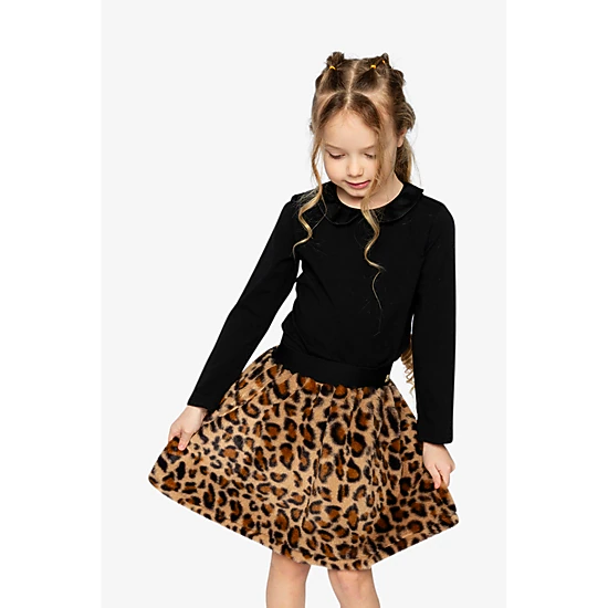 Deux par Deux Girls Elastic Waist A-Line Leopard Print Faux Fur Skirt