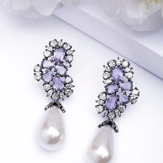 AGP PARIS Womens Elegant Purple Pearl Drop Earrings