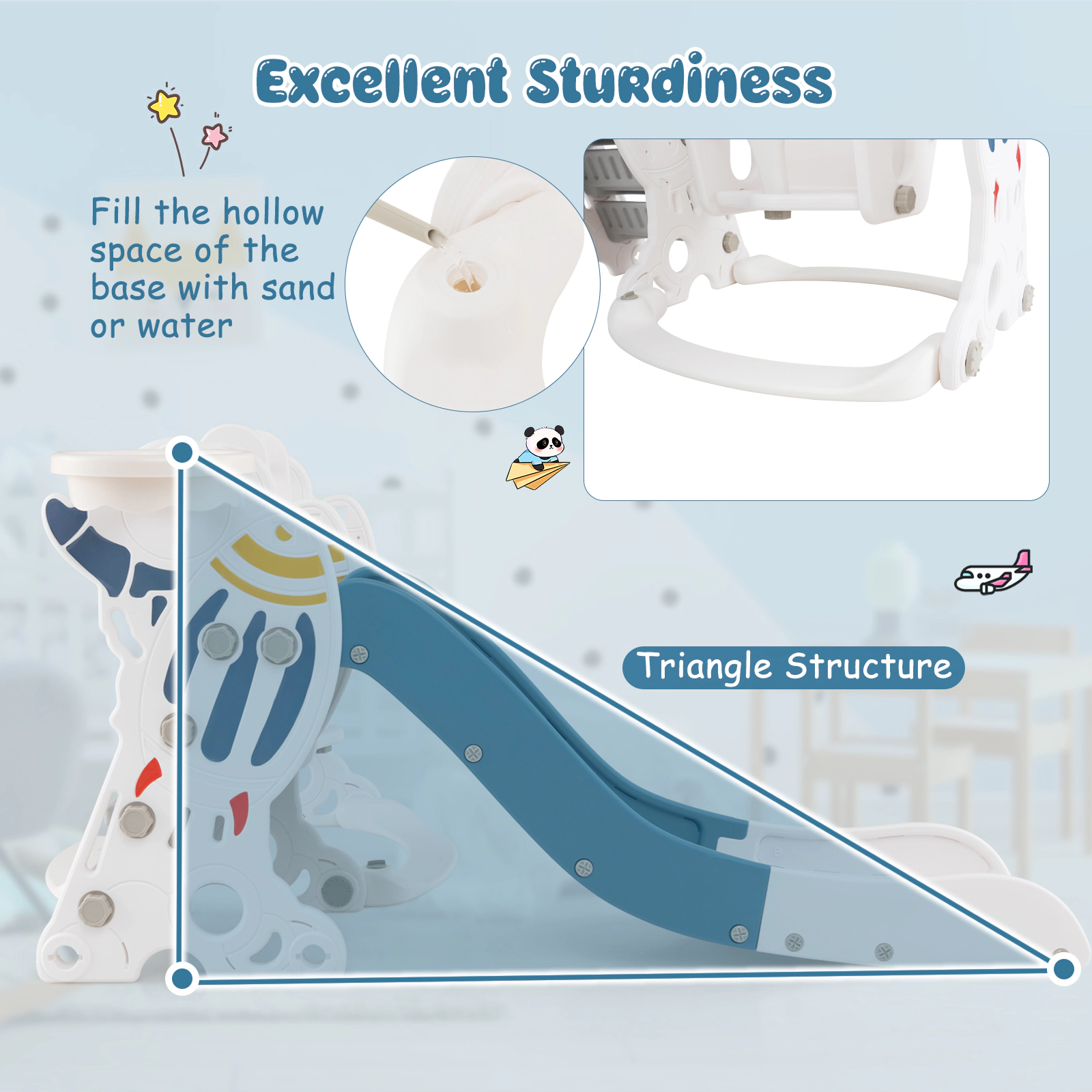 SUGIFT Toddler Blue 4-in-1 Slide and Swing Set with Basketball Hoop 73-in W 36-in H 66-lb Child Capacity