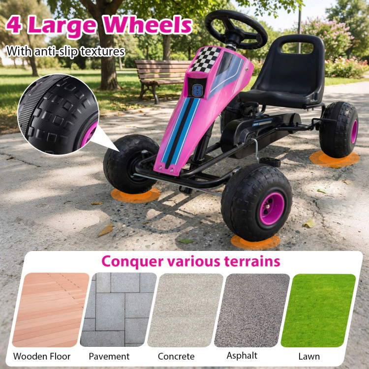 Hivvago 4-Wheel Ride On Toy Pedal Go Kart for Kids with Steering Wheel and Safe Handbrake
