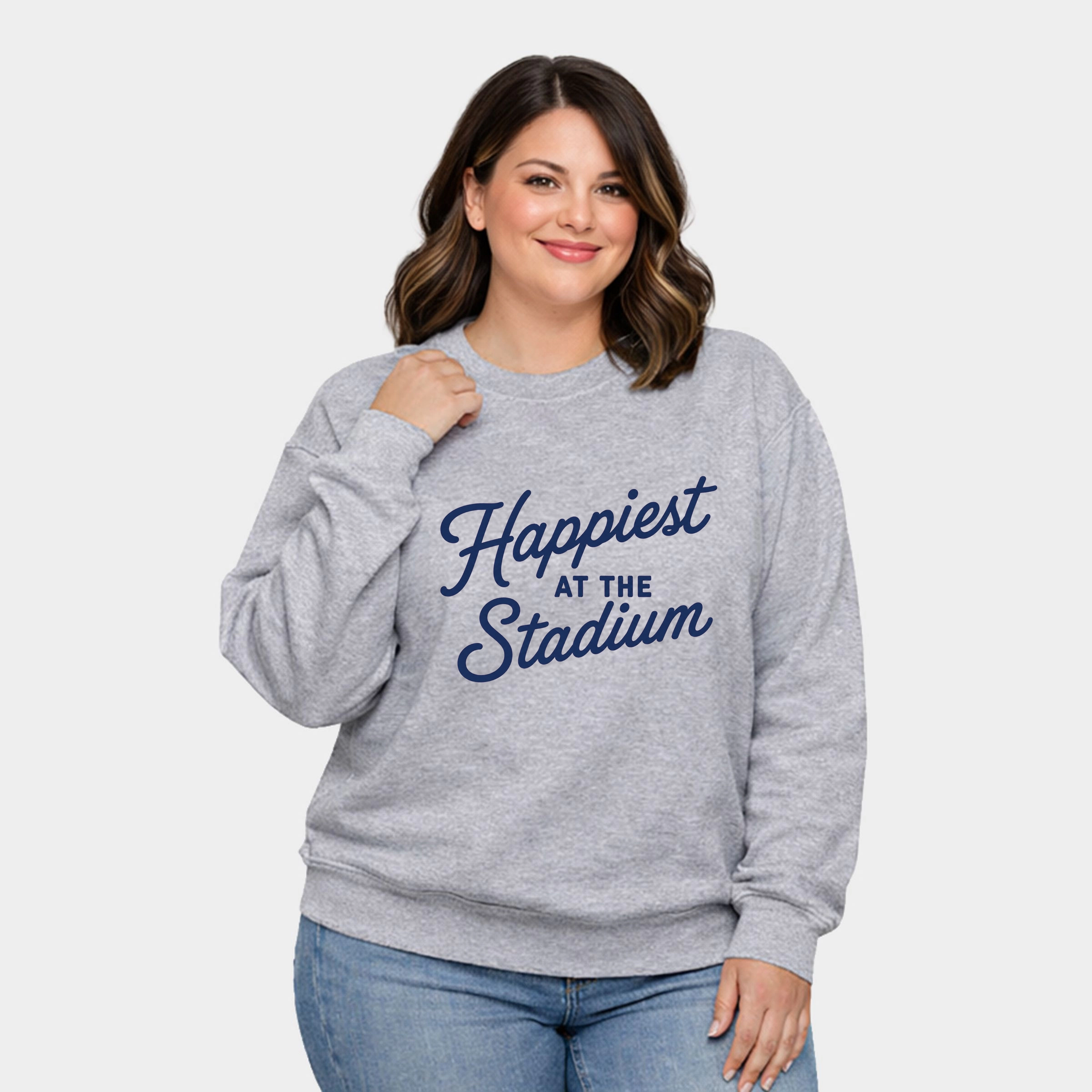 Simply Sage Market -  Women's Plus Sized Graphic Sweatshirt Happiest at the Stadium