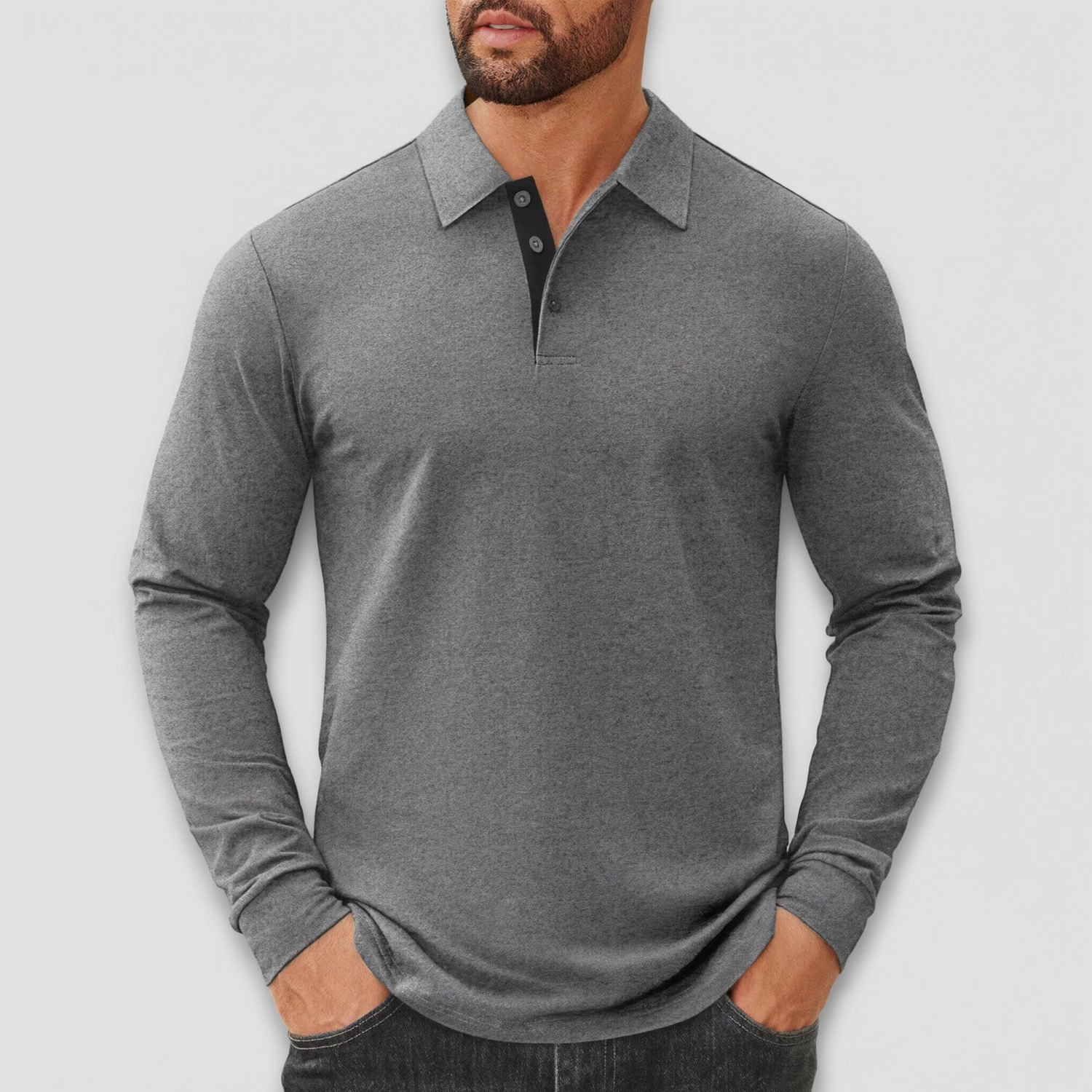 COOFANDY Men's Regular Fit Long Sleeve Collar Neck Polo Shirt
