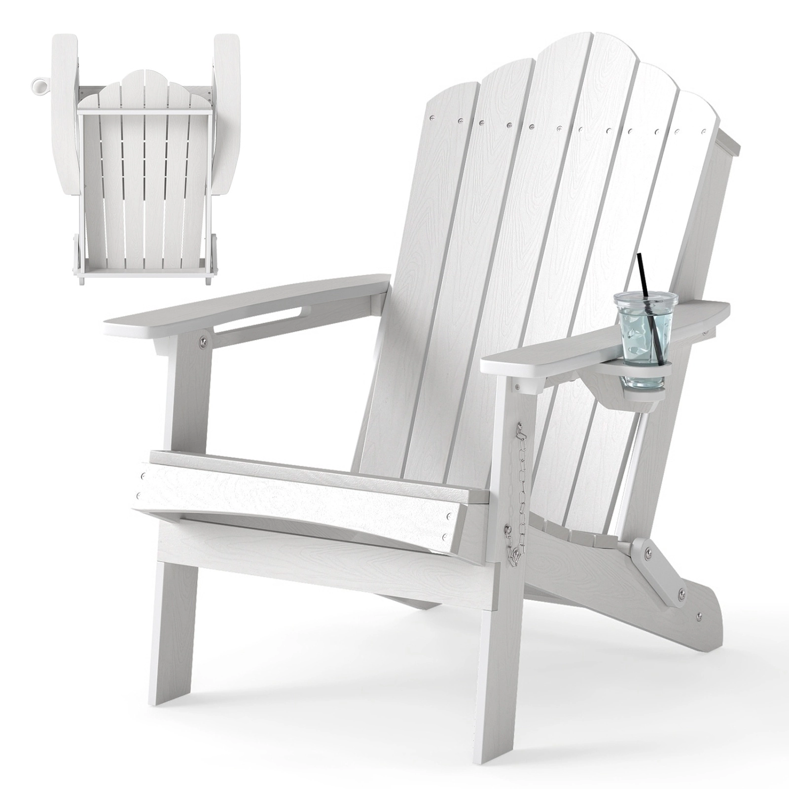 SUGIFT 400-lb Capacity Weather Resistant HDPE Folding Adirondack Chair with High Backrest and Cup Holder