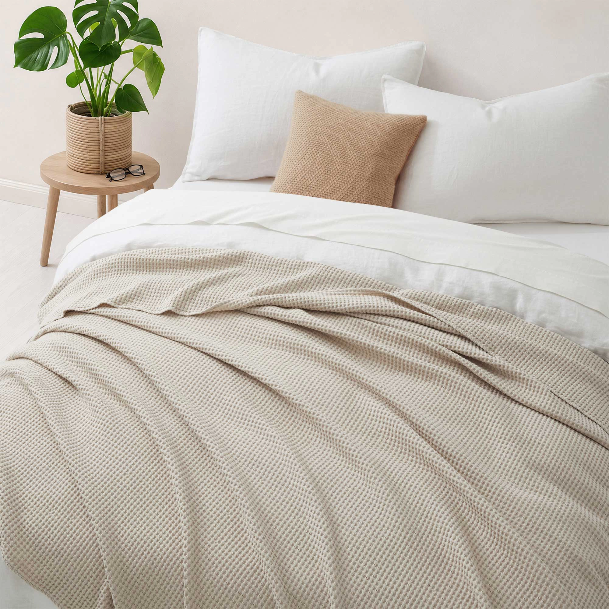 PEACENEST Cotton Waffle Blanket Soft Breathable Bed