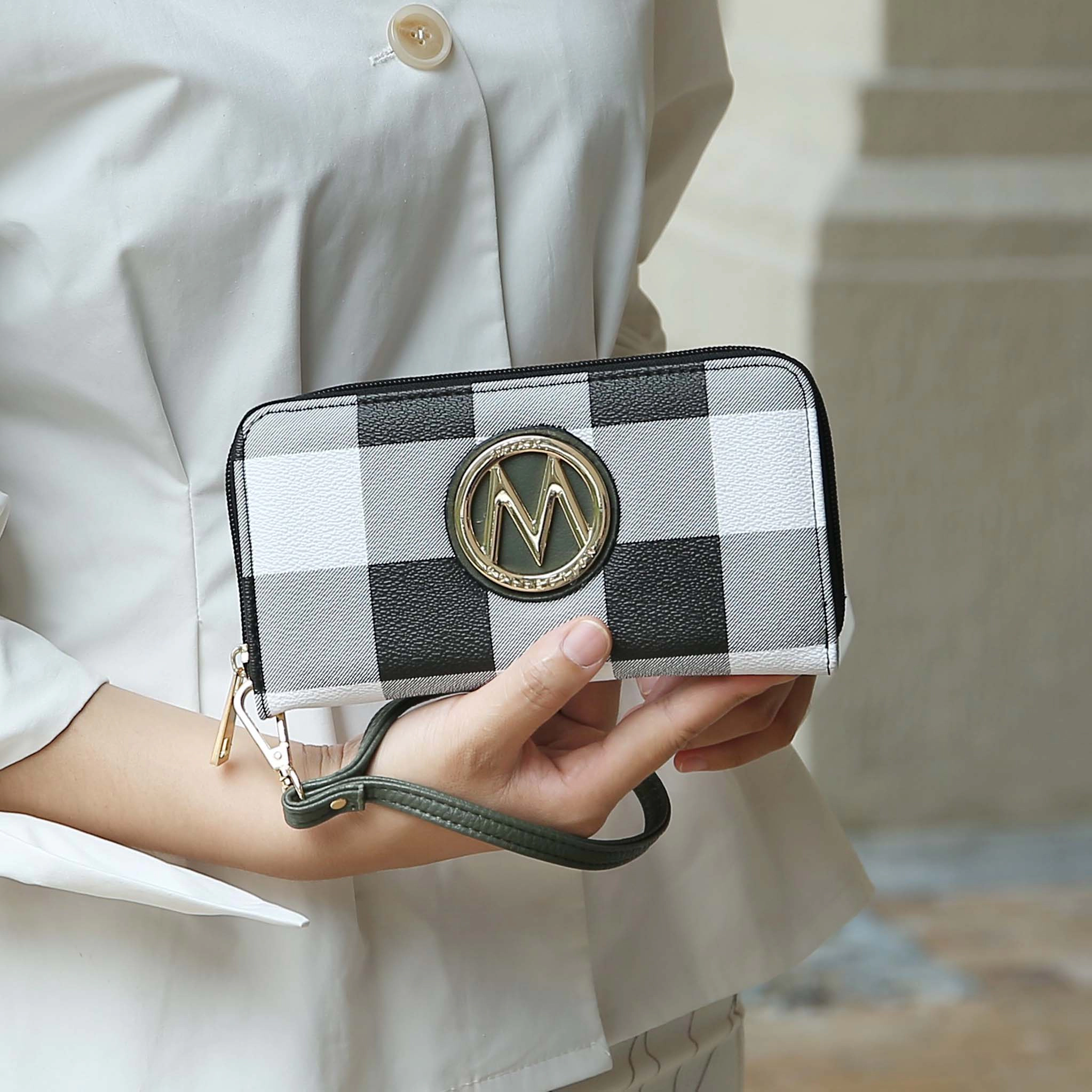 Mia K Collection Bonita Checker Tote Bag with Acrylic Chain Handles and Matching Wallet