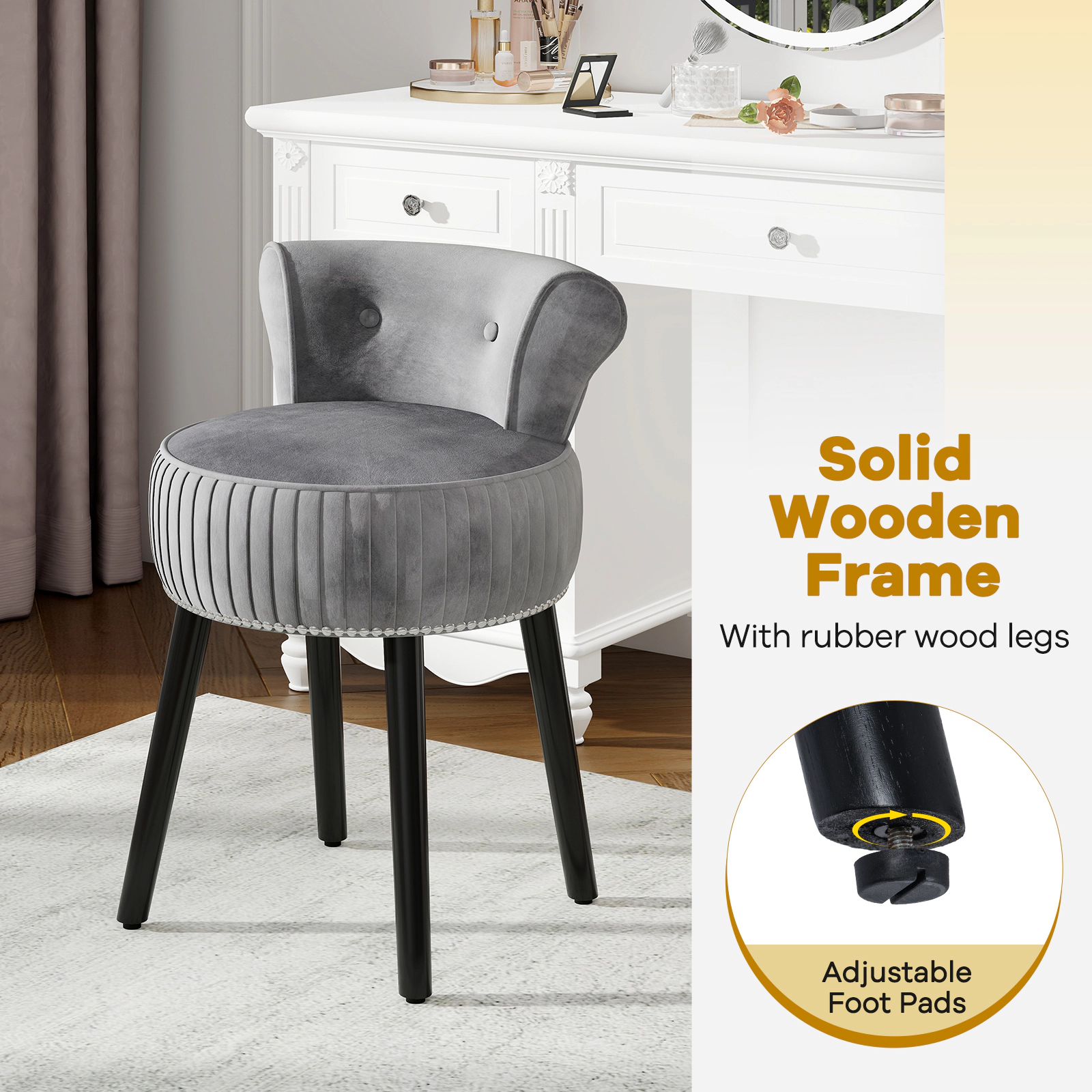 Hivvago Velvet Vanity Chair With Back Upholstered Stool Tufted Low And Solid Wood Legs
