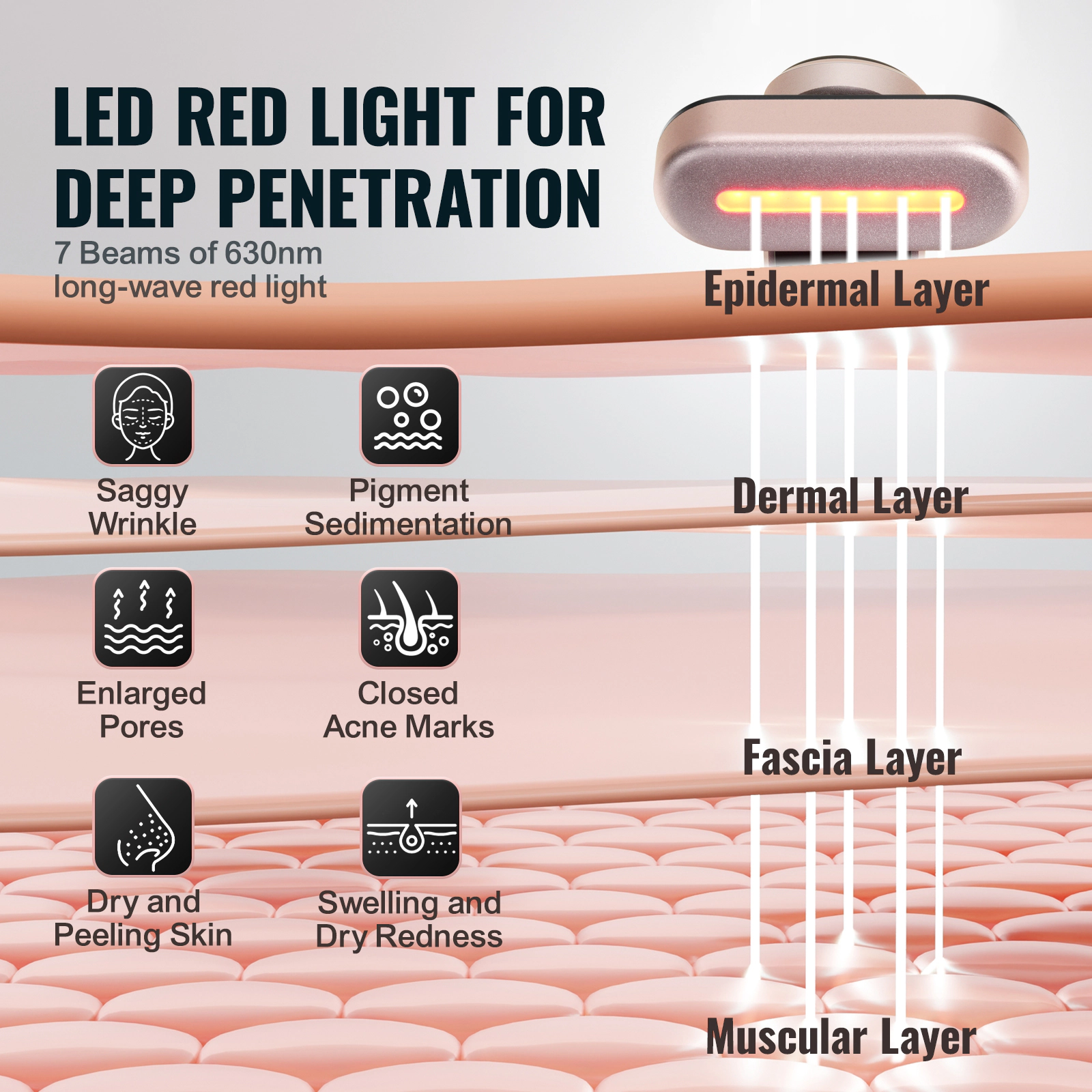 HONGGE Red Light Therapy Wand for Face, Neck, LED Facial Wand Red Light Therapy Device, Vibrating Massage