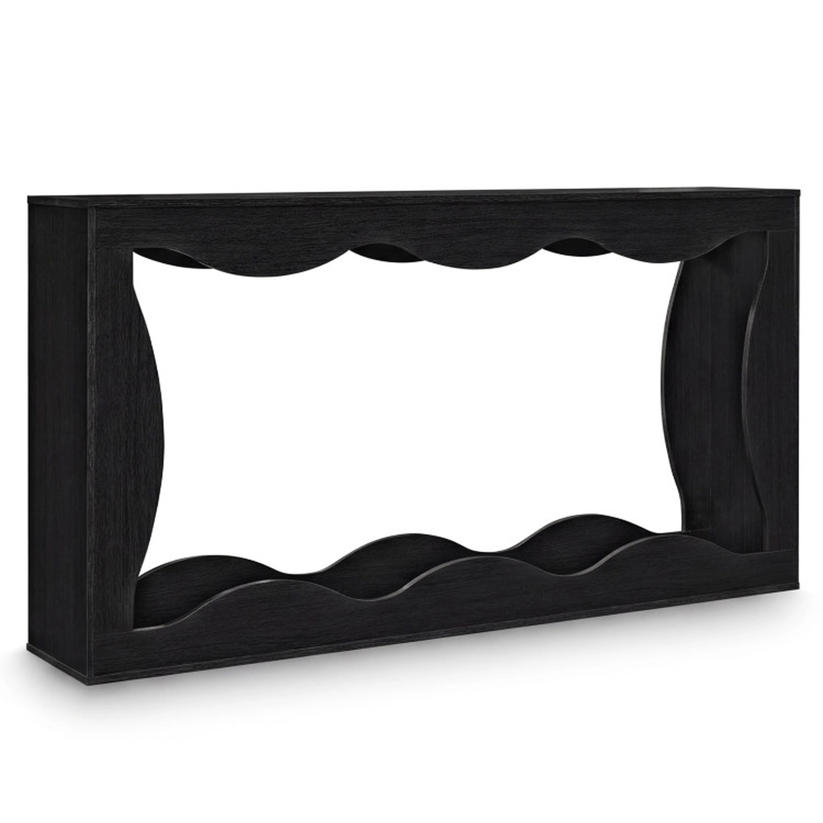 SUGIFT 63-in 2-Tier 132-lb Capacity Narrow Black Console Table with Wavy Cut-Out Edge and Open Bottom Shelf