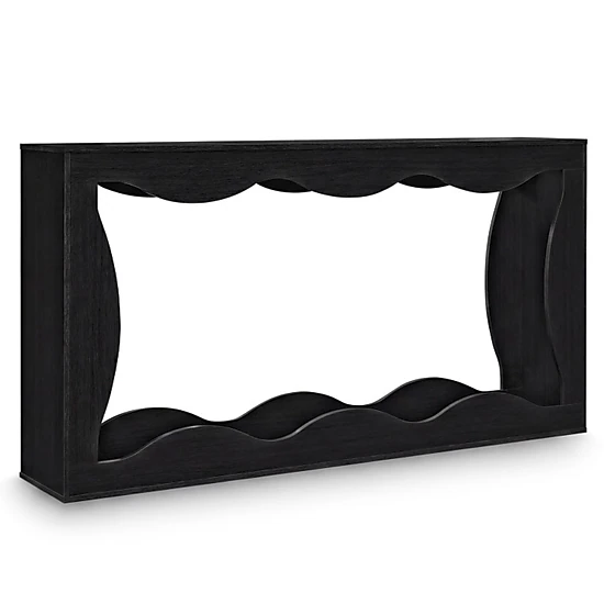 SUGIFT 63-in 2-Tier 132-lb Capacity Narrow Black Console Table with Wavy Cut-Out Edge and Open Bottom Shelf
