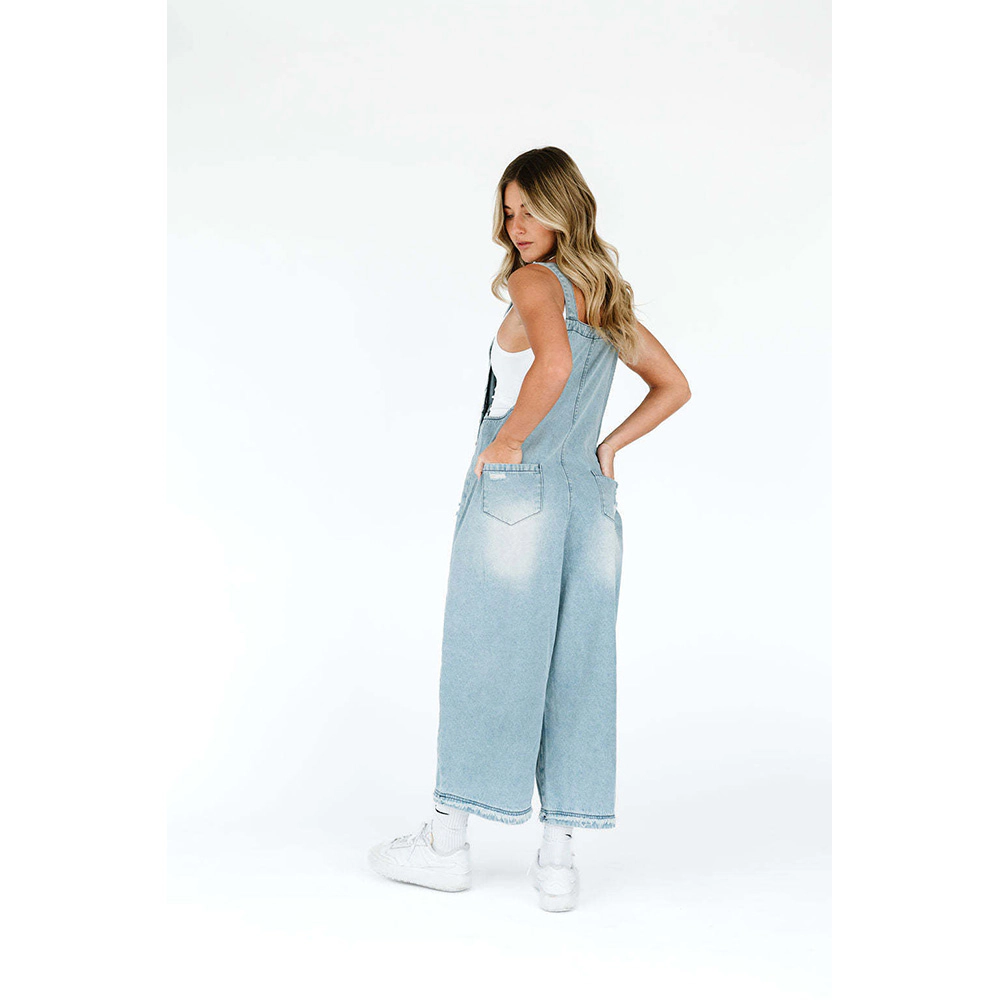 EadianDree Womens Distressed Denim Overalls Loose Wide Leg Cropped Bib Overalls Adjustable Straps Casual Jean Jumpsuit