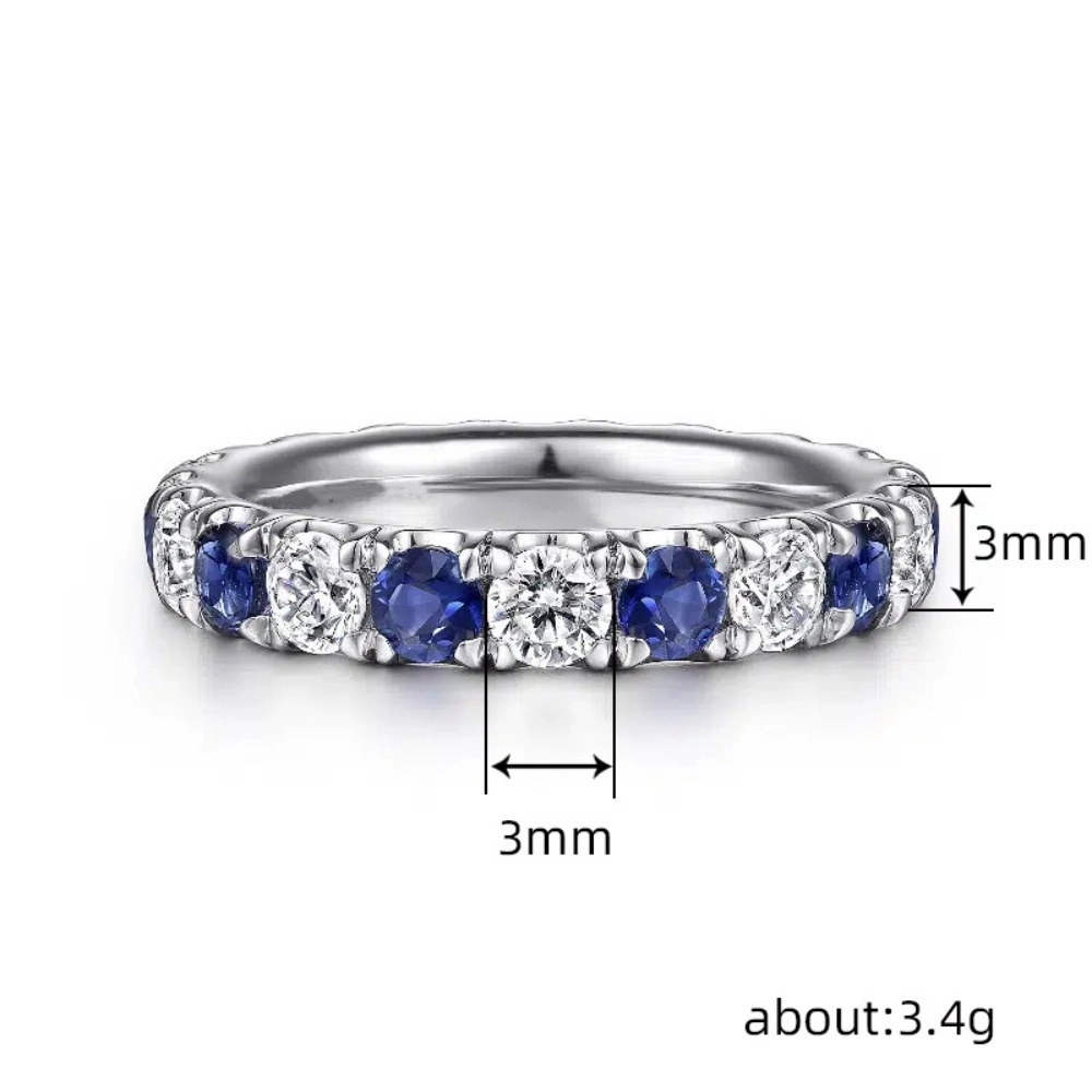 3mm Thin Band Eternity Rings White and Blue Created Sapphire Ring