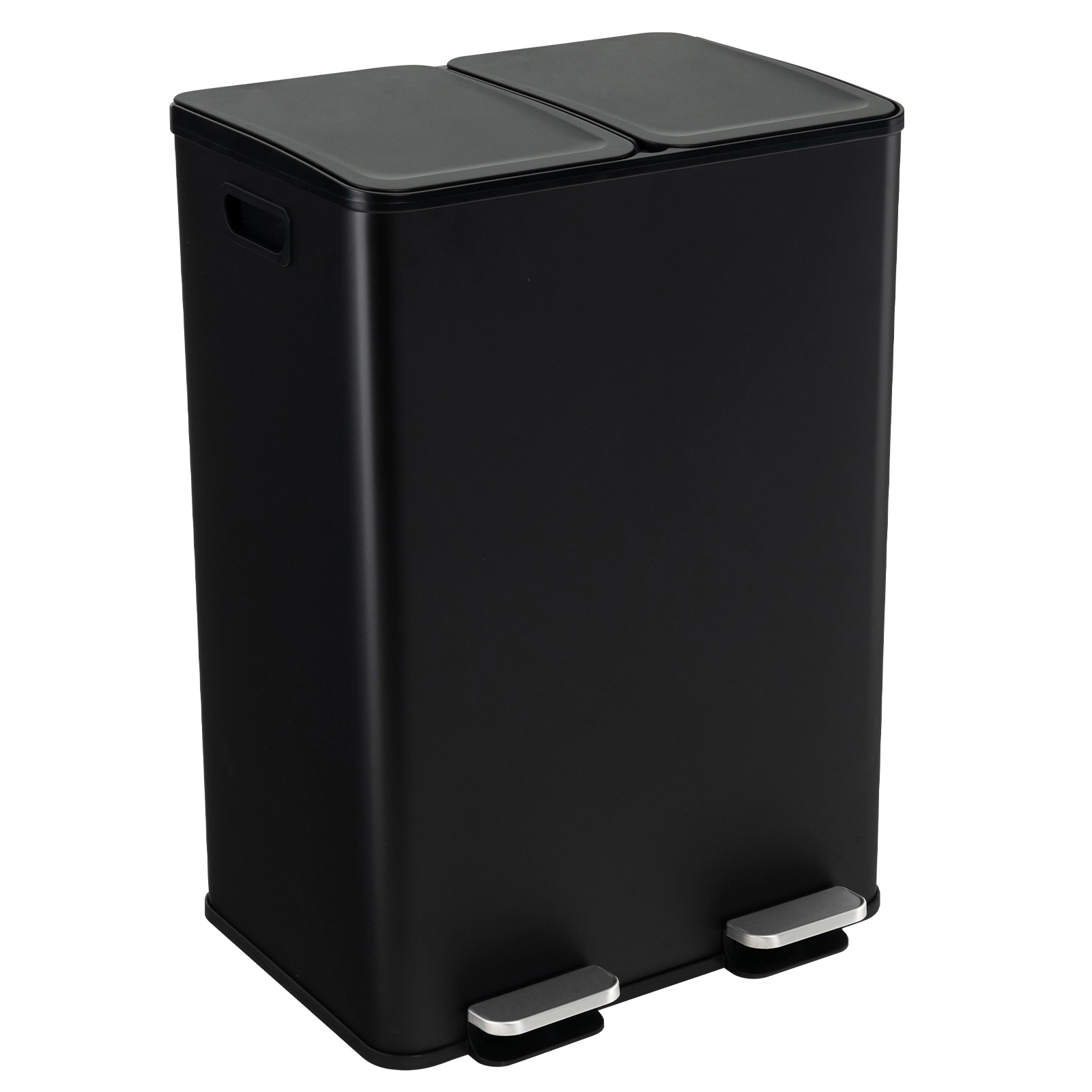 SUGIFT 2 x 8-Gal Black Dual Compartment Stainless Steel Step Trash Can with Deodorizer Compartments