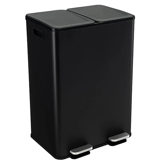 SUGIFT 2 x 8-Gal Black Dual Compartment Stainless Steel Step Trash Can with Deodorizer Compartments