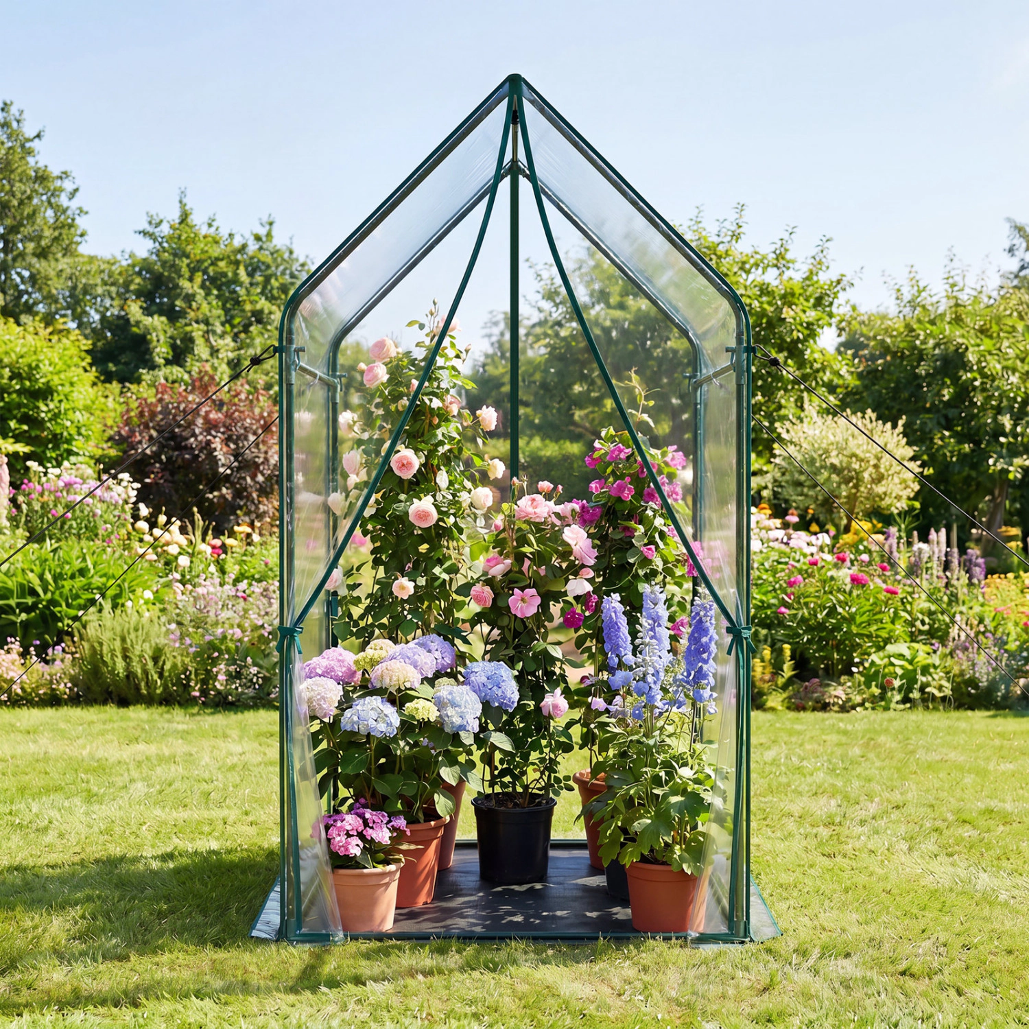 LJG Mini Green House Metal Frame with Waterproof Bottom Mat and Wind Ropes