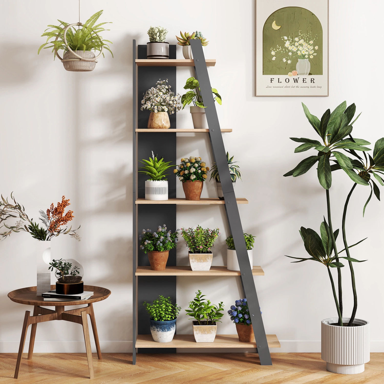 LJG 5-Tier Modern Bookshelf Narrow Vertical Display Shelf for Small Space
