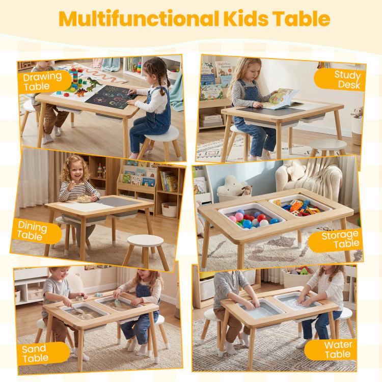 Hivvago Wooden Kids Activity Table Set With Double-Sided Boards