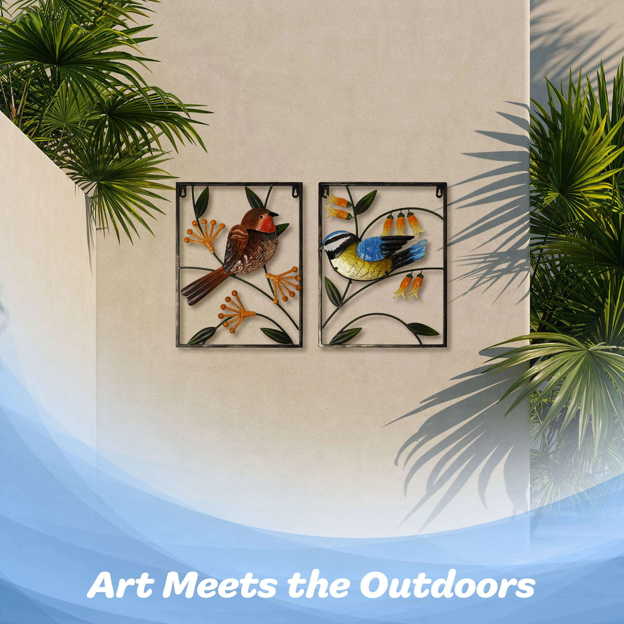 G128 Robin and Bluebird Metal Wall Art Set