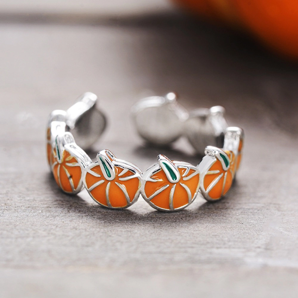 Cute Enamel Pumpkin Open Adjustable Ring Fun Fall Holiday Statement Ring