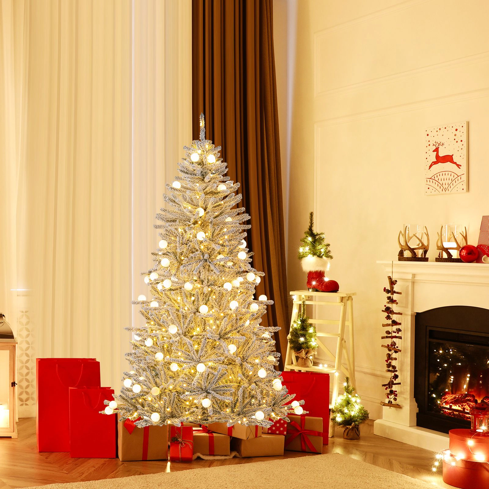 SlickBlue Pre-Lit Snow Flocked Christmas Tree with Remote Control