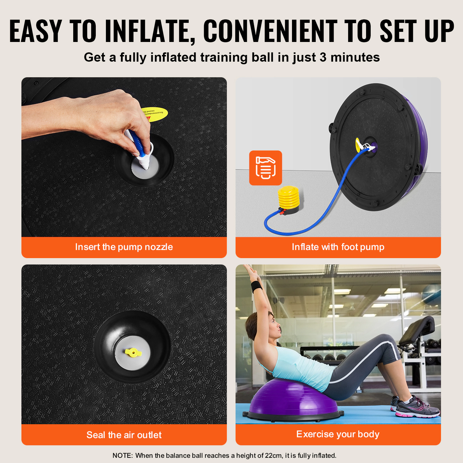 HONGGE Half Exercise Ball Trainer Balance Ball Trainer Stability Ball Yoga Ball with Resistance Bands & Foot Pump