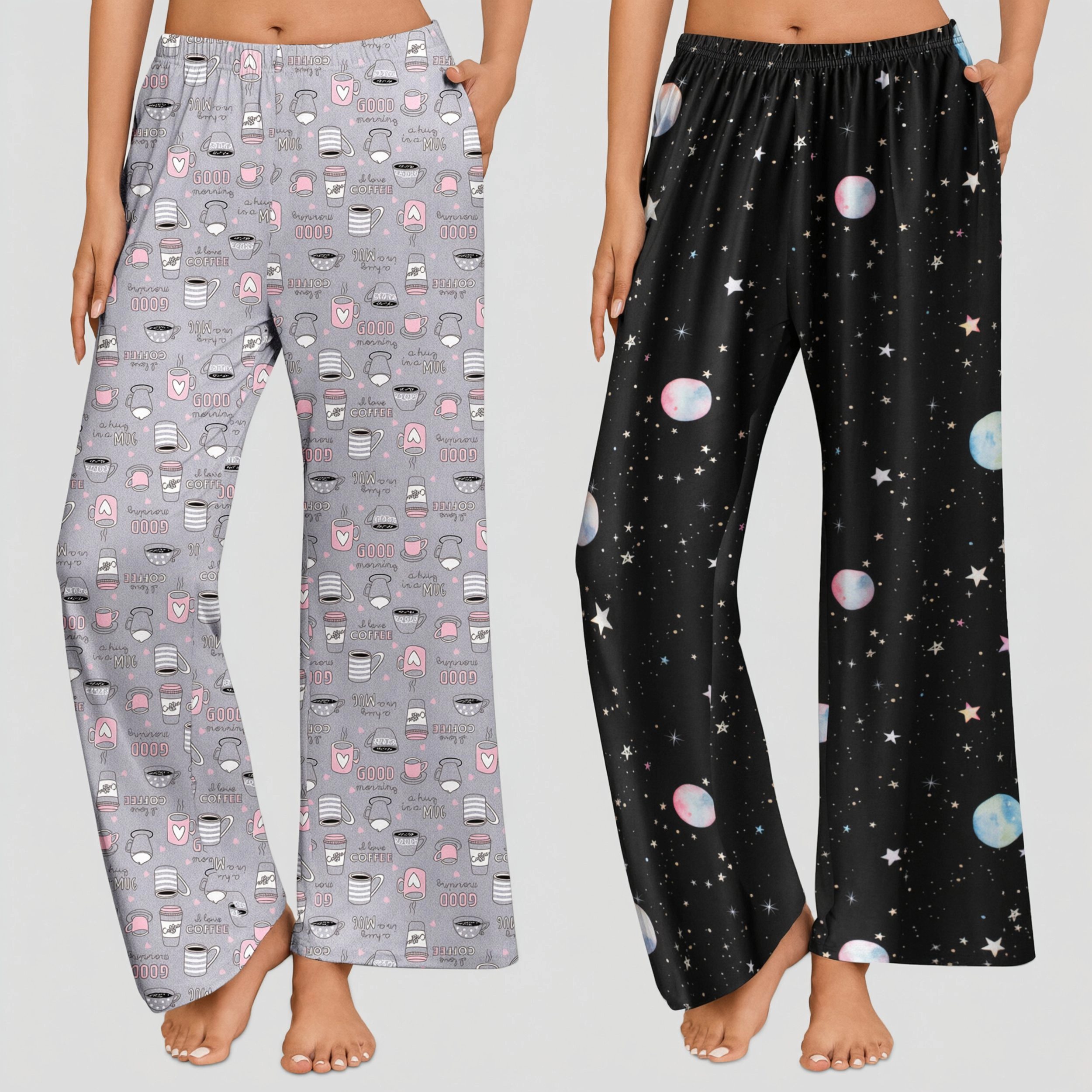 Ekouaer Women's Elastic Waist Wide Leg Printed Pajama Lounge Pants