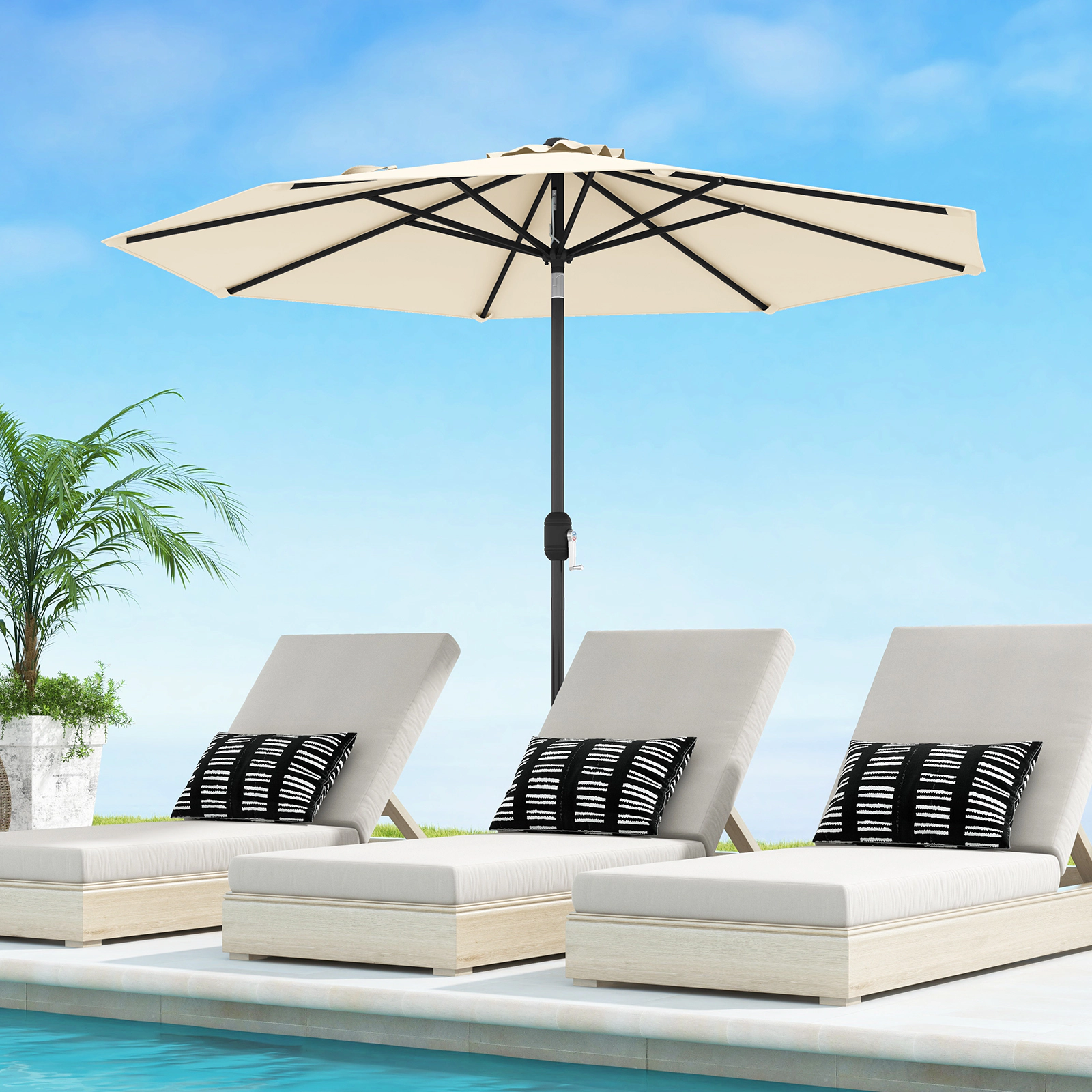 SUGIFT Push Button Tilt Crank Lift and 8 Ribs 9 FT Outdoor Market Patio Table Umbrella