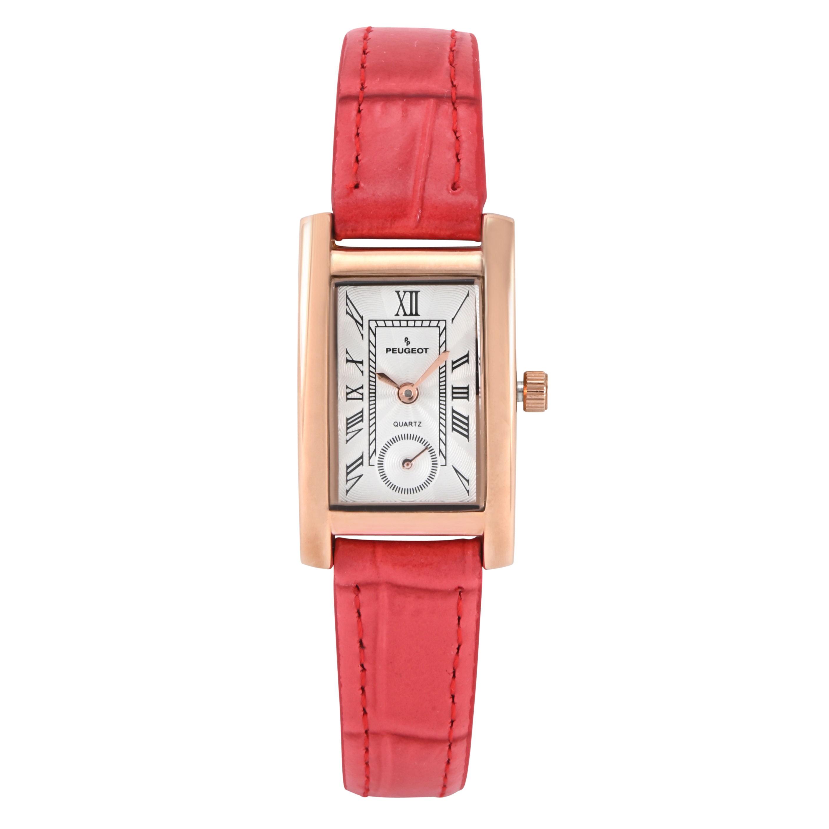 Peugeot Women's Contour Tank Shape Case Red Watch with Roman Numerals