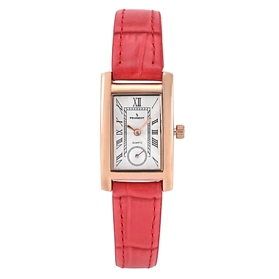 Peugeot Women's Contour Tank Shape Case Red Watch with Roman Numerals