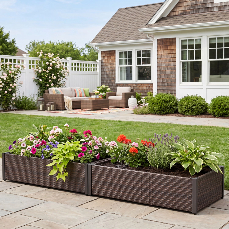Hivvago PE Rattan Elevated Raised Garden Bed with Open-Ended Base