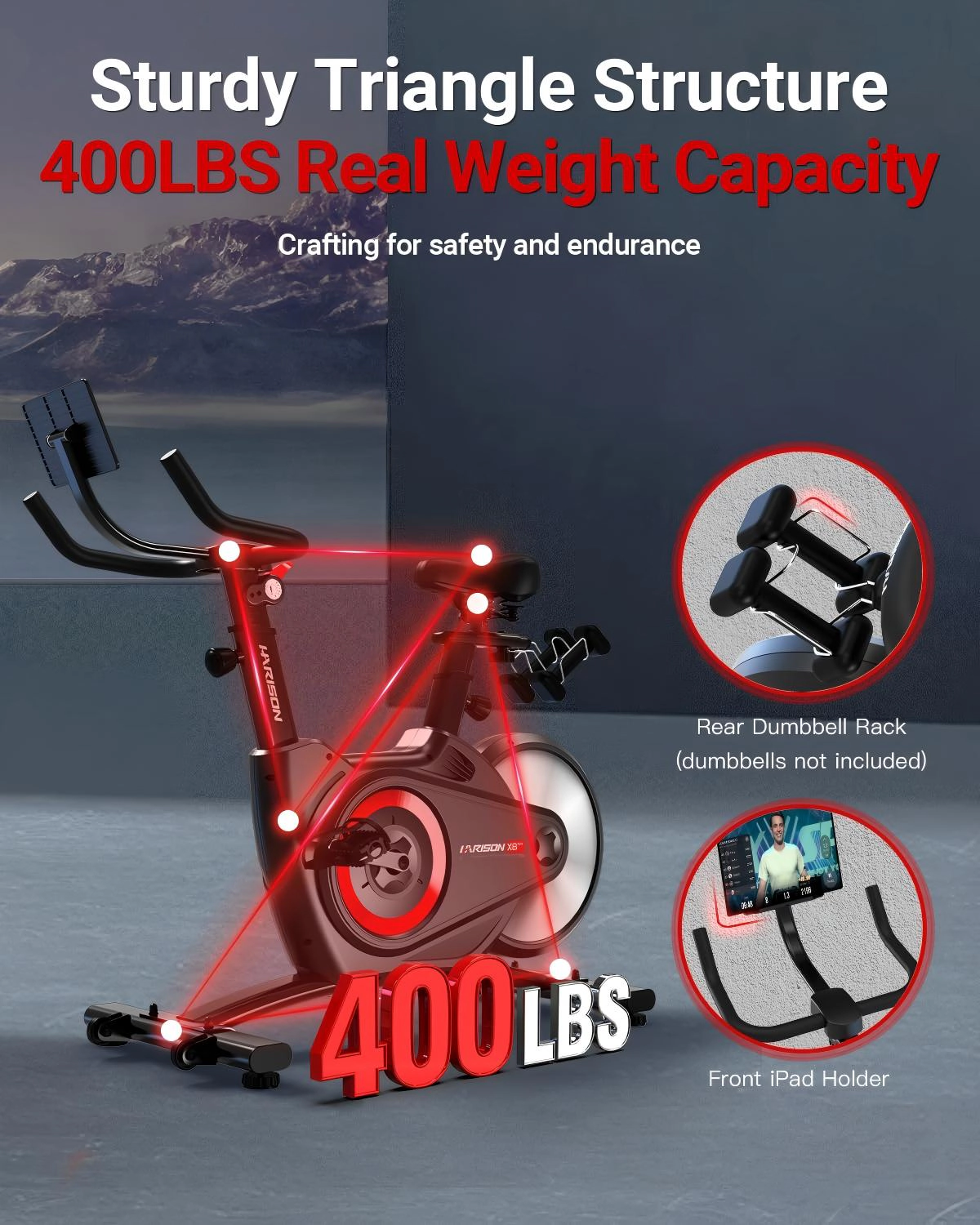 HARISON Magnetic Exercise Bike, 400 LB, Quiet Indoor Cycling Bike with Bluetooth, Adjustable Seat & Tablet Holder