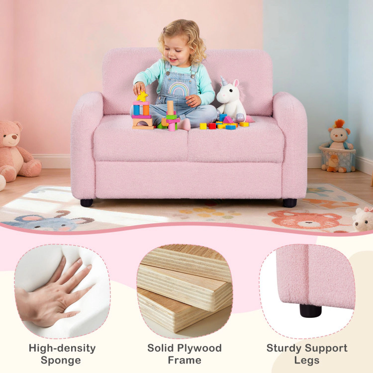 Hivvago 2-Seat Kids Sofa Toddler Couch With Soft Teddy Fleece Upholstery And Solid Wooden Frame
