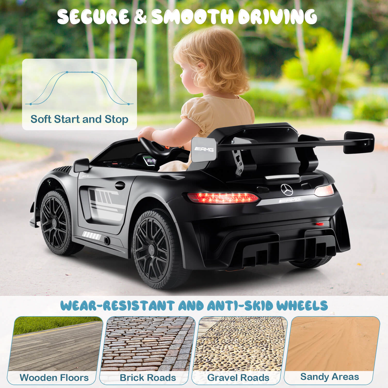 Costway Ride on Car Licensed Mercedes-AMG GT3 Kids with Remote Control 3 Speeds Black