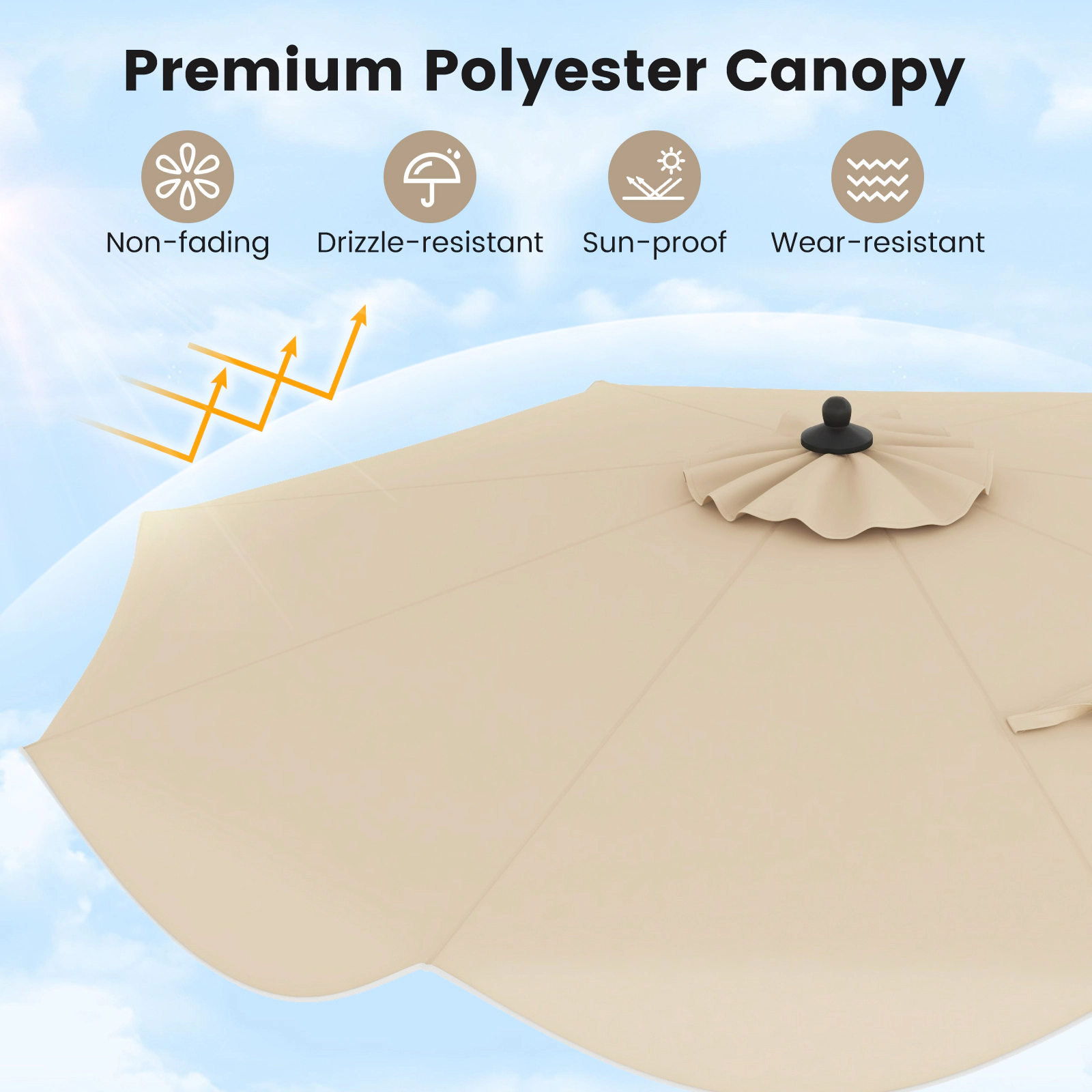 SUGIFT Crank Handle Patio Umbrella with Push Button Tilt 9-ft Canopy Beige