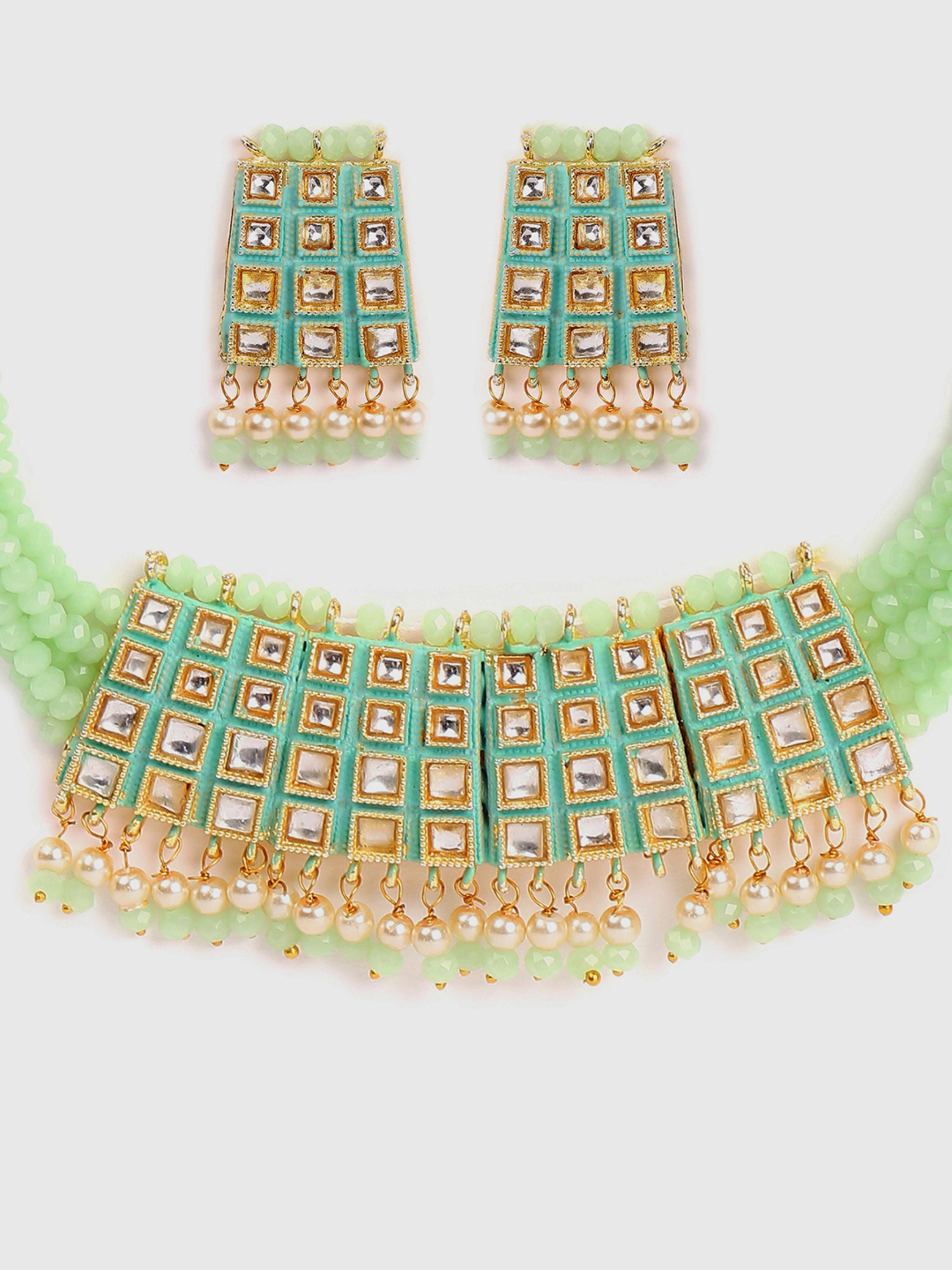 SOHI Women's Kundan Meenakari Jaipuri Choker Set