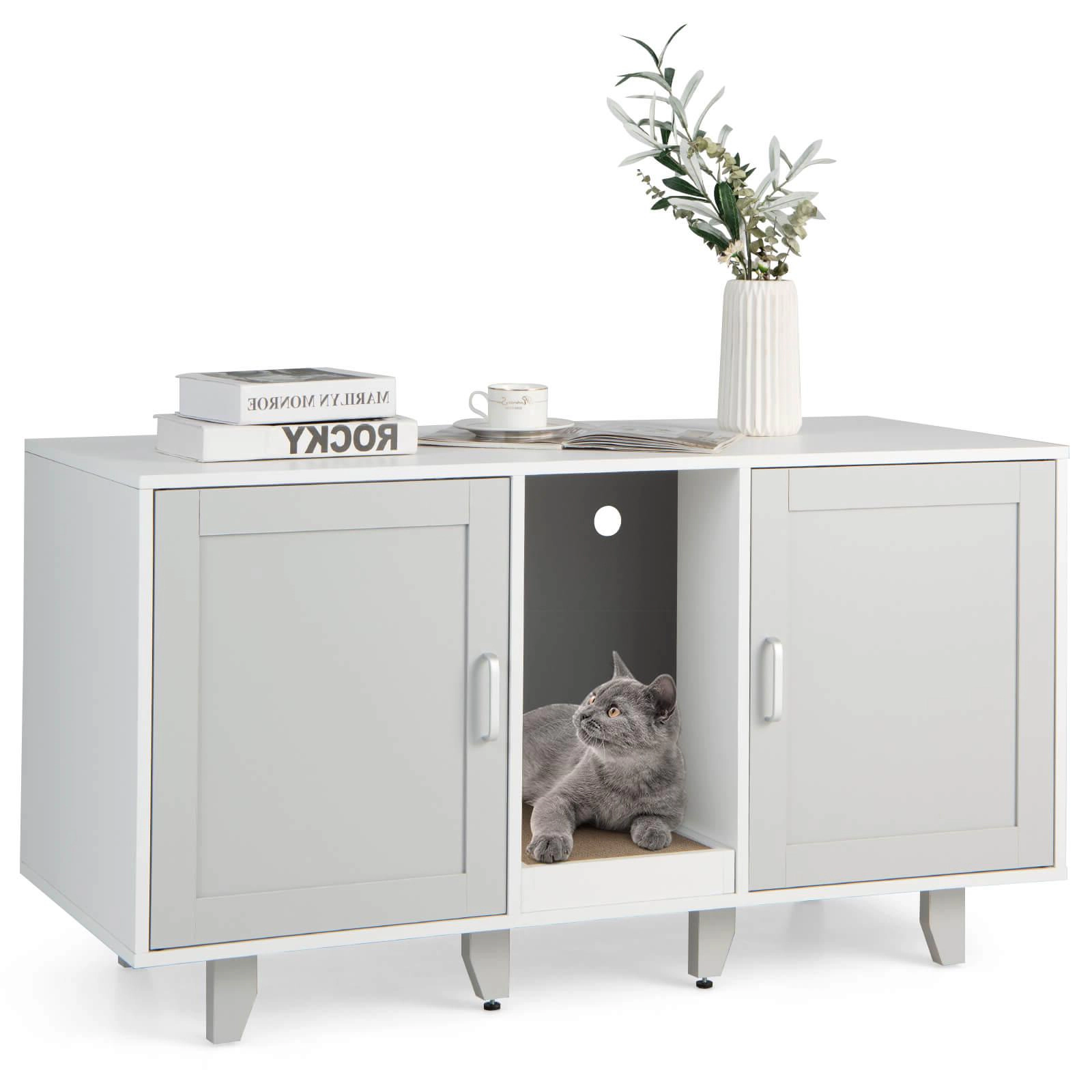 SUGIFT Gray 2-Door Cat Litter Box Enclosure with Scratching Board 47.5-in W 20.5-in D 25.5-in H 88-lb Per Shelf
