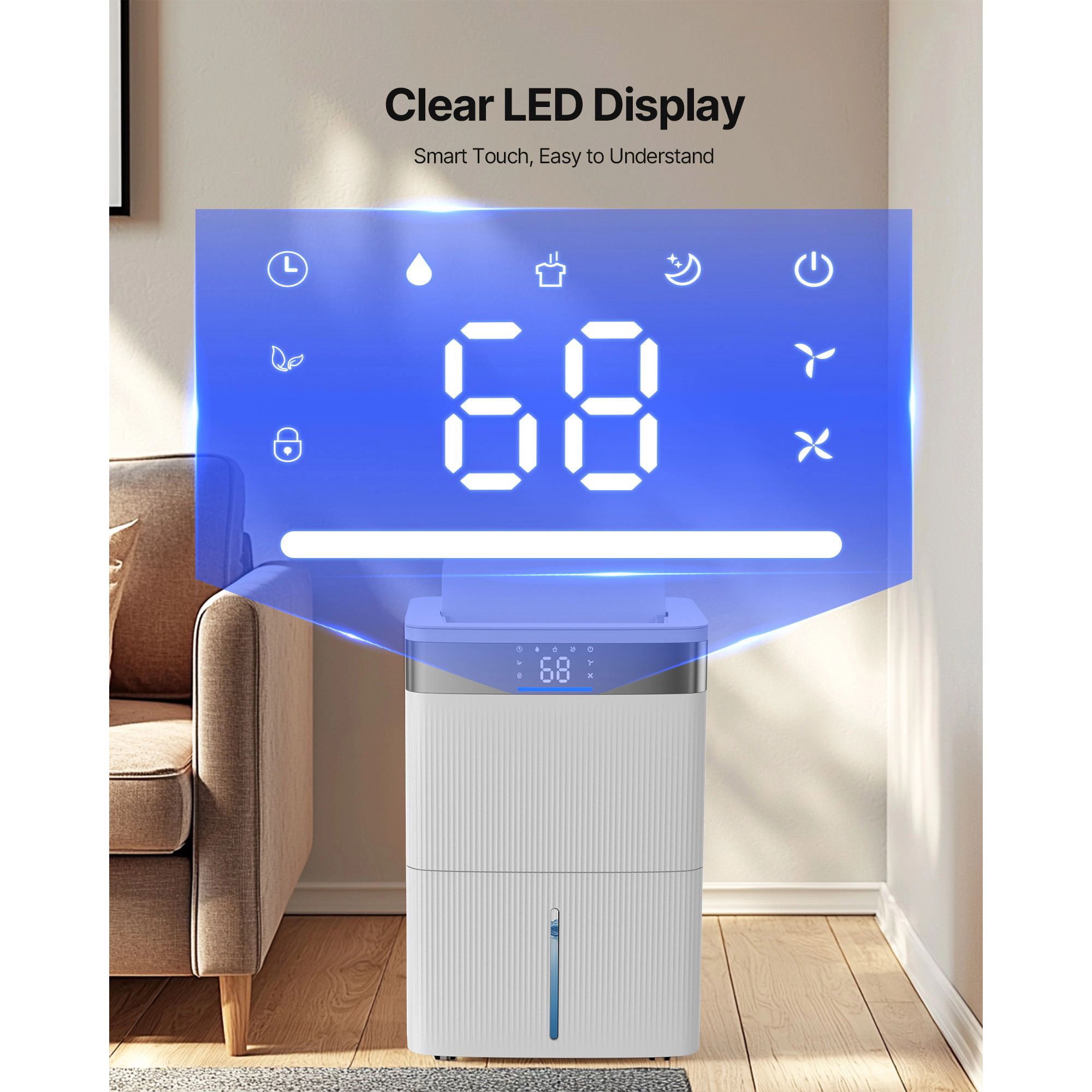 HONGGE Dehumidifier for Home & Basement Drain Hose for Commercial & Industrial Use Smart Humidity Control Low Noise for