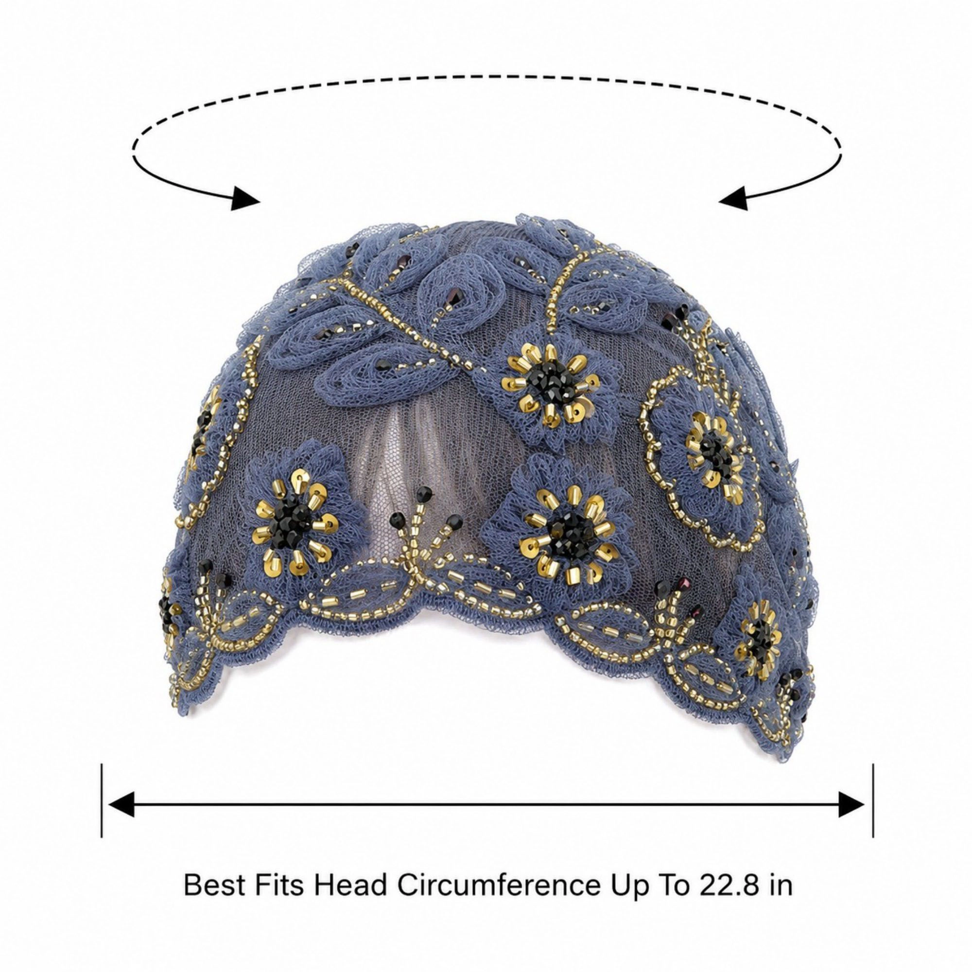 Anna-Kaci Women's Floral Beaded Mesh Cloche Cap with Scalloped Trim